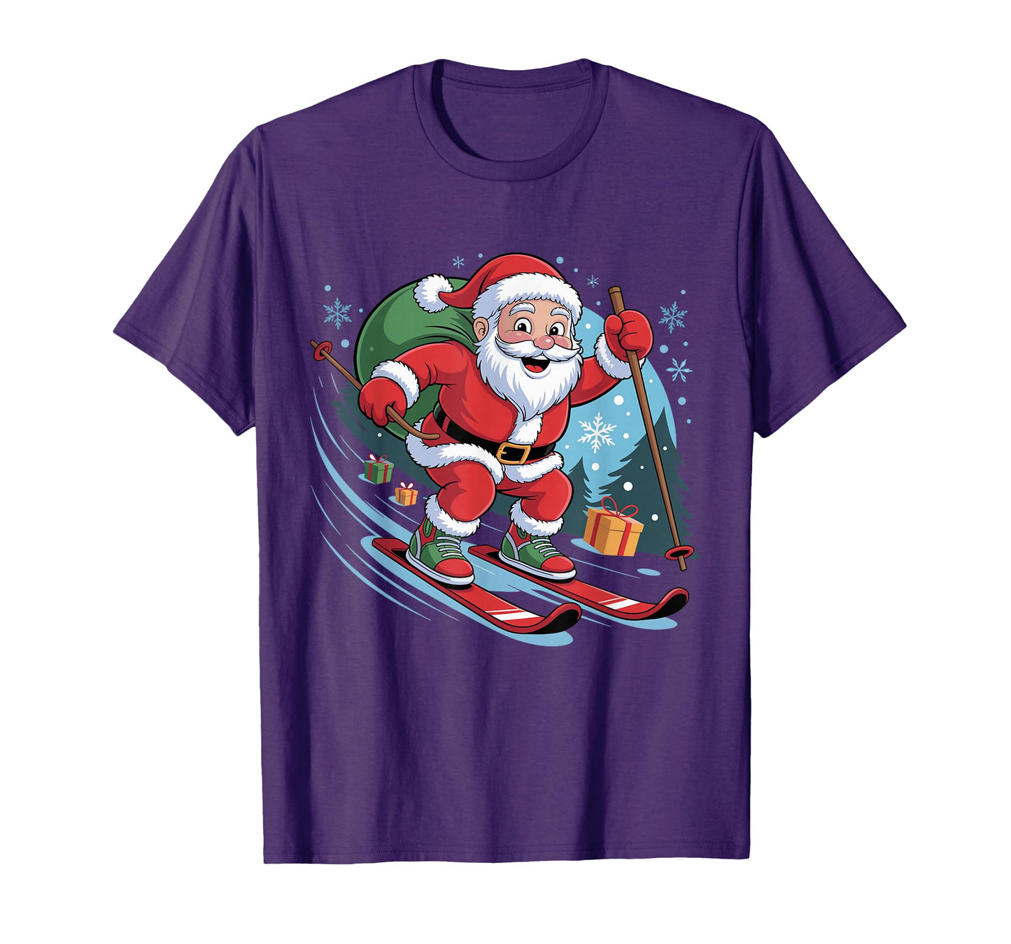 Funny Santa Skiing Lover Holiday Christmas Xmas Pajama T-Shirt