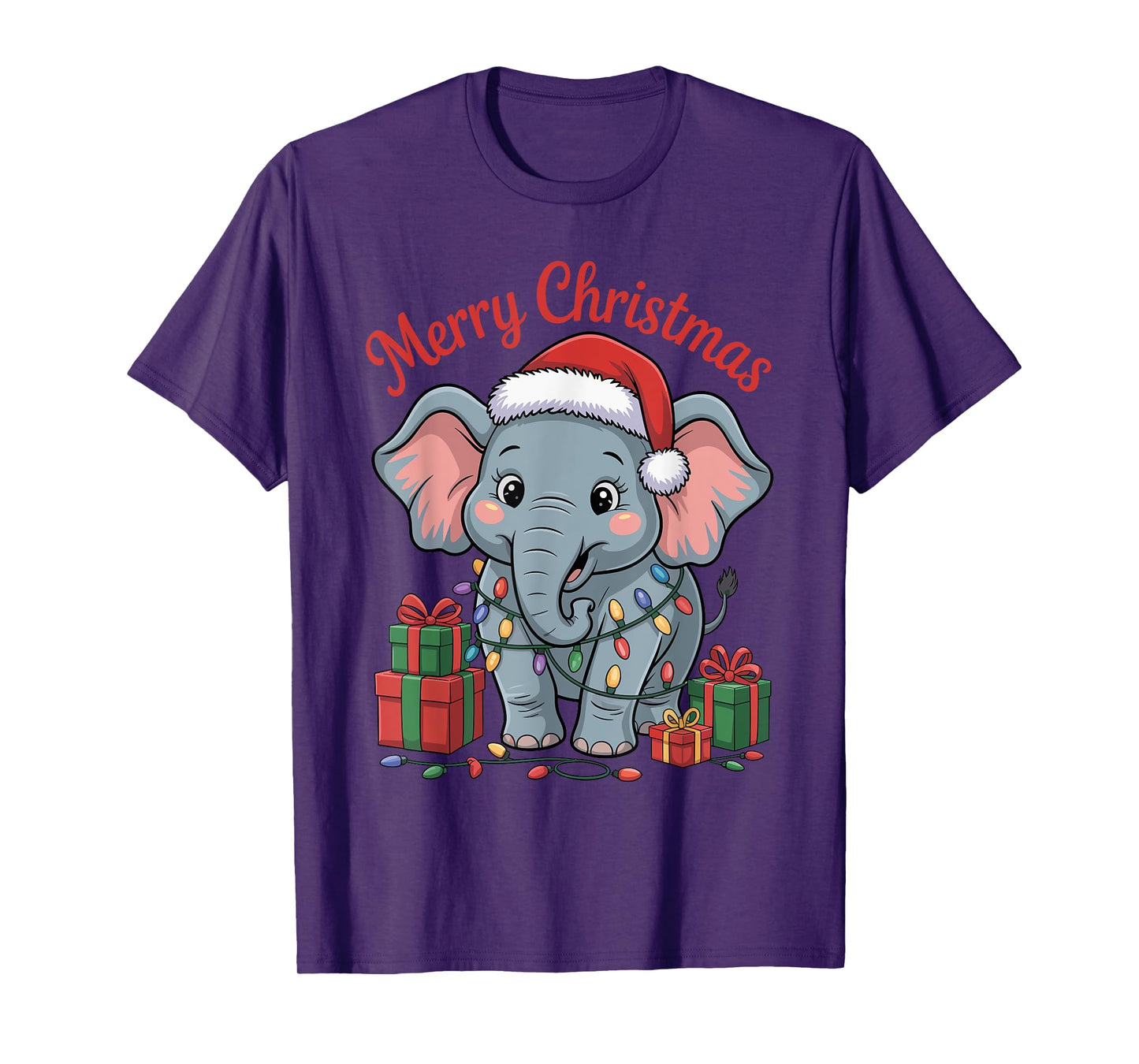 Elephant Santa Hat Animals Lovers Ugly Christmas Pajamas T-Shirt
