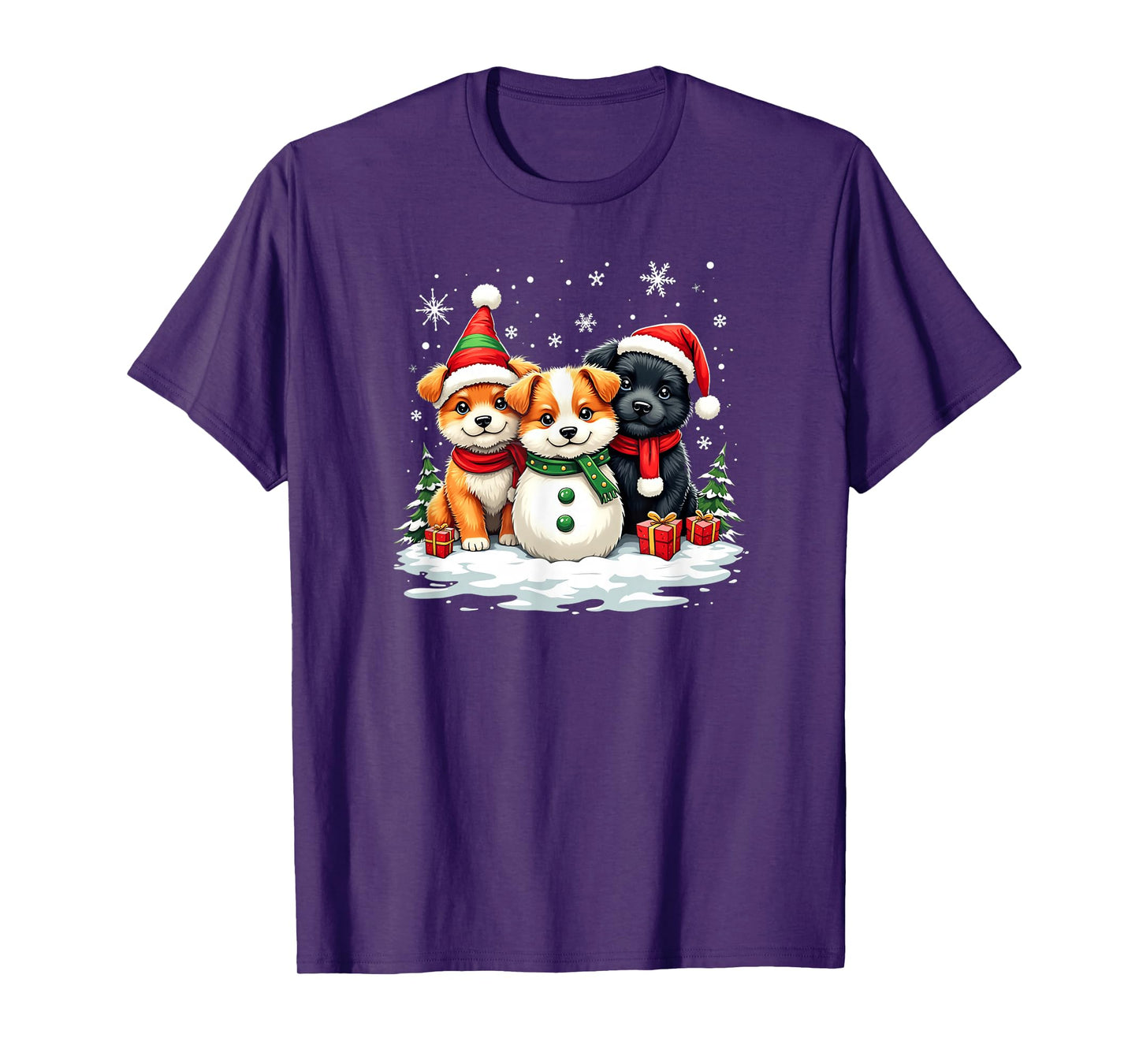 Christmas Corgi Puppies Snowman Dog Trio Santa Claus Snow T-Shirt