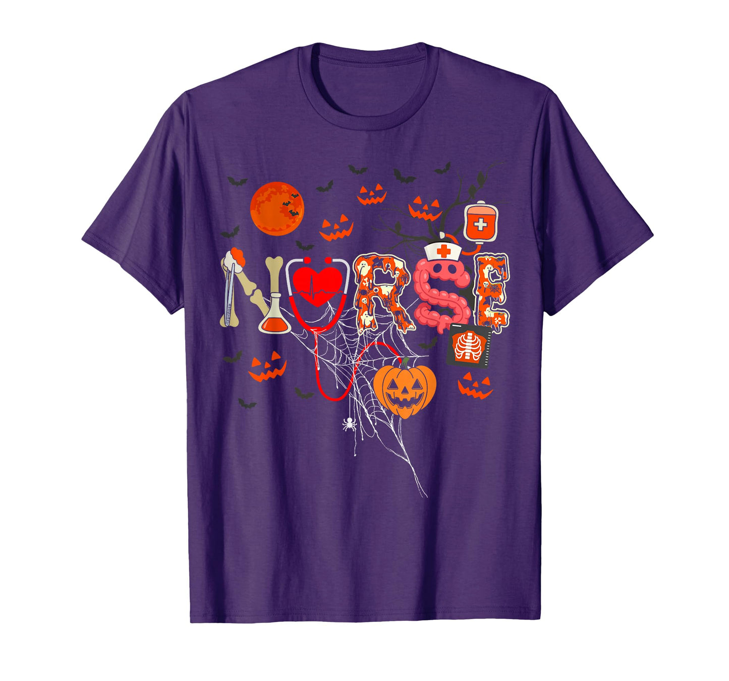 Nurse Funny Stethoscope Nurse Pumpkin Skull Lover Halloween T-Shirt
