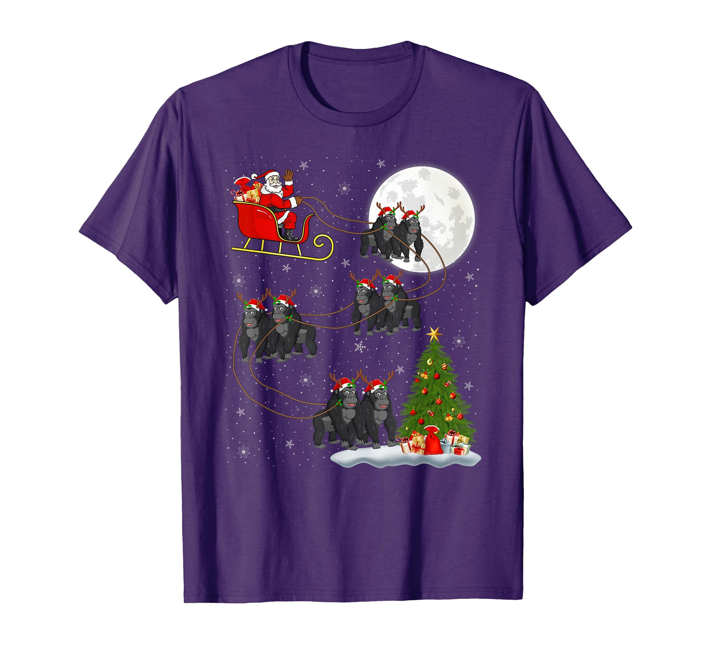 Gorilla Santa Sleigh Flying Funny Magical Christmas T-Shirt