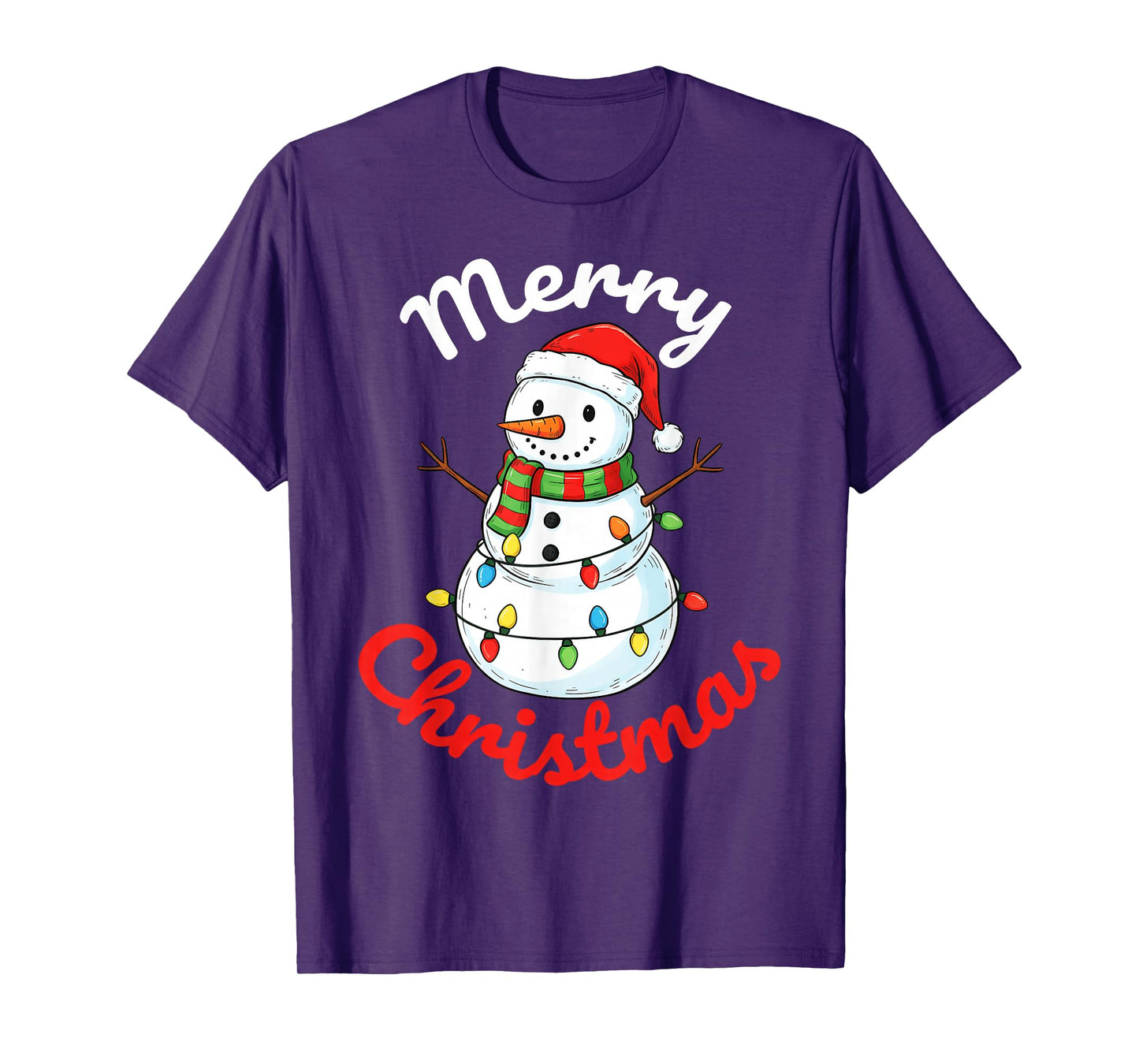 Merry Christmas Snowman Santa Hat Holiday Kids Men Women T-Shirt