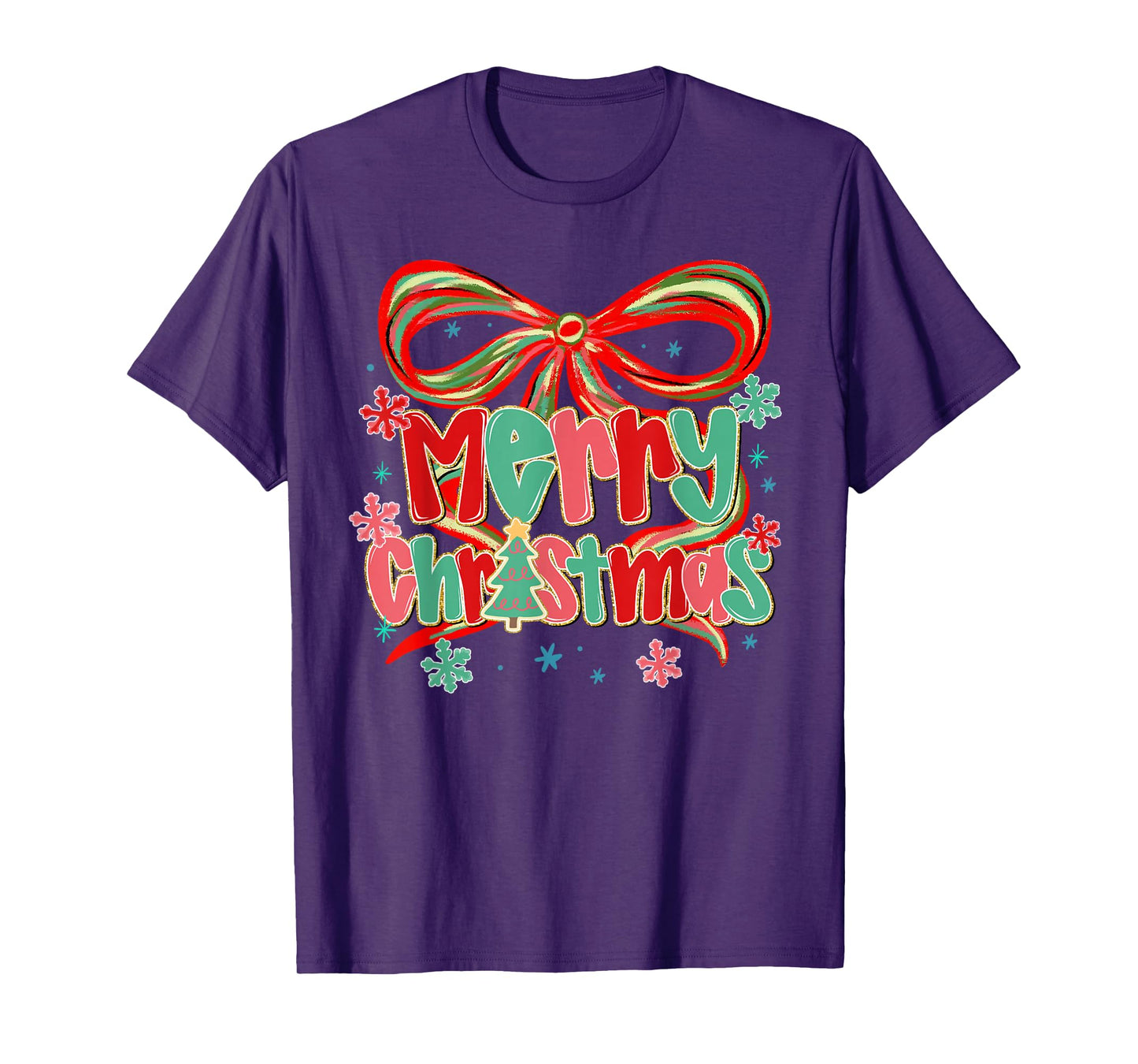 Coquette Bow Merry Christmas Xmas Family Pajamas Holiday T-Shirt
