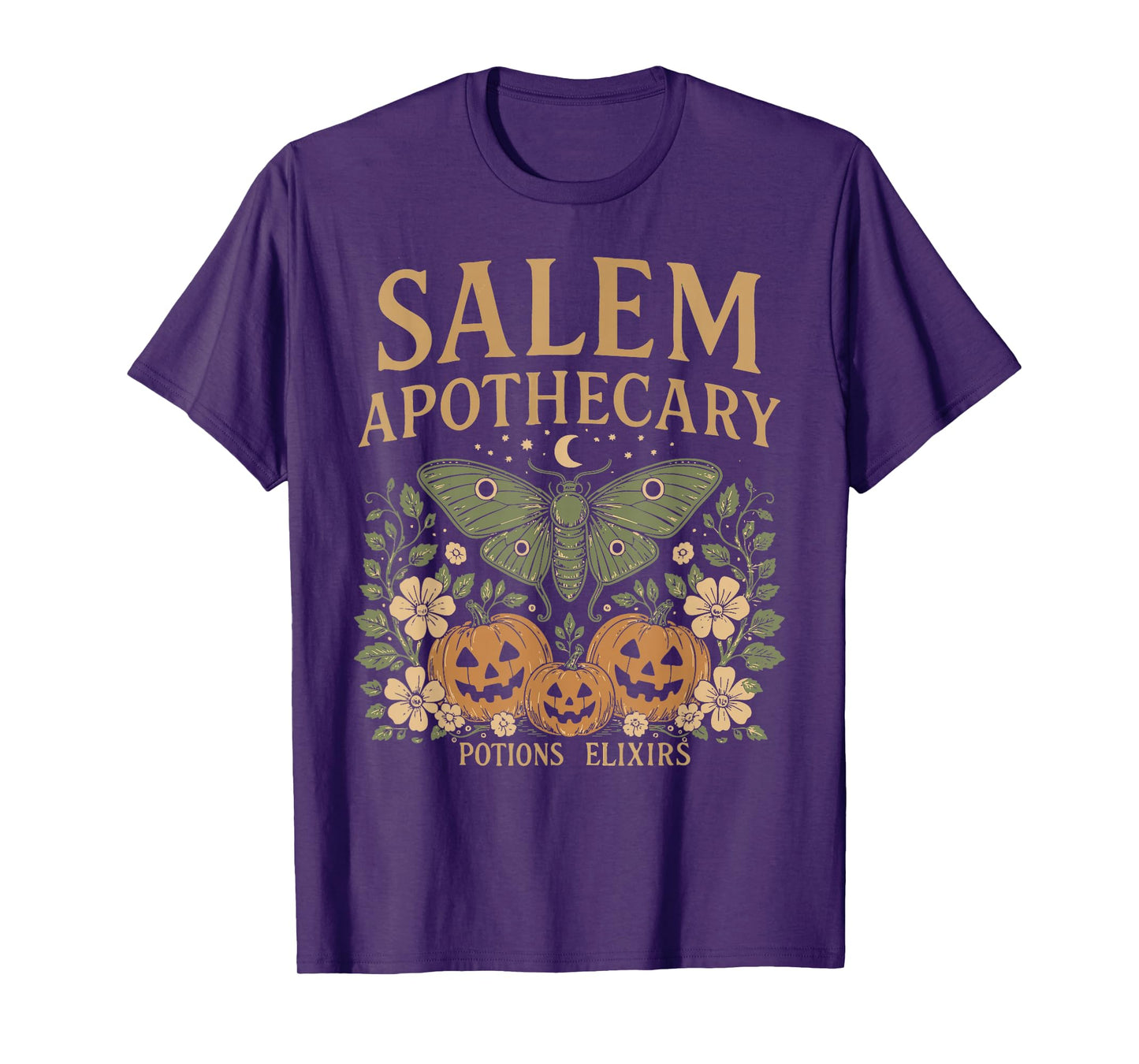 Salem Apothecary Halloween Luna Moth Pumpkins Vintage Style T-Shirt