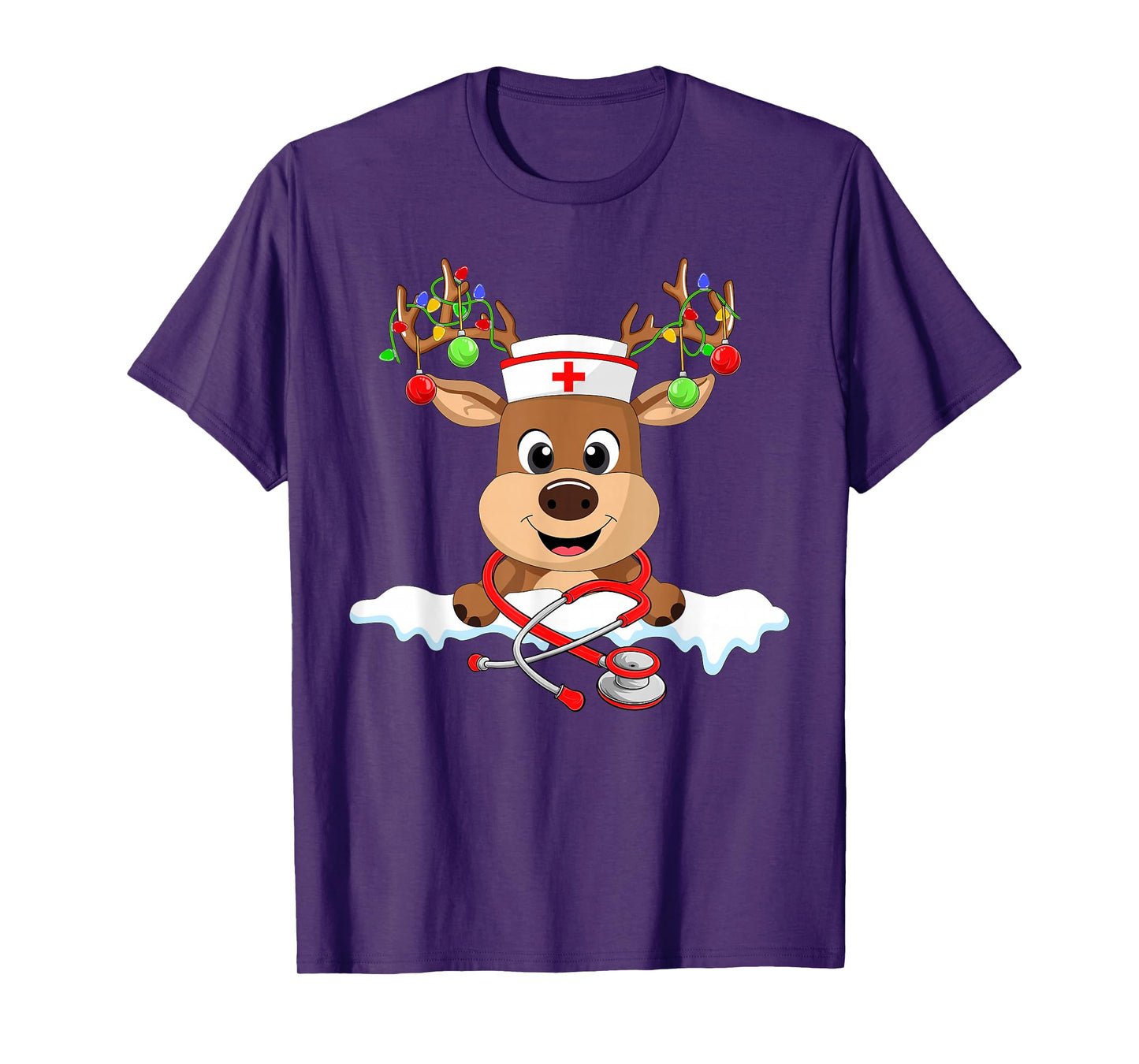 Reindeer Nurse Christmas Pajamas Nursing Scrub Tops Xmas T-Shirt