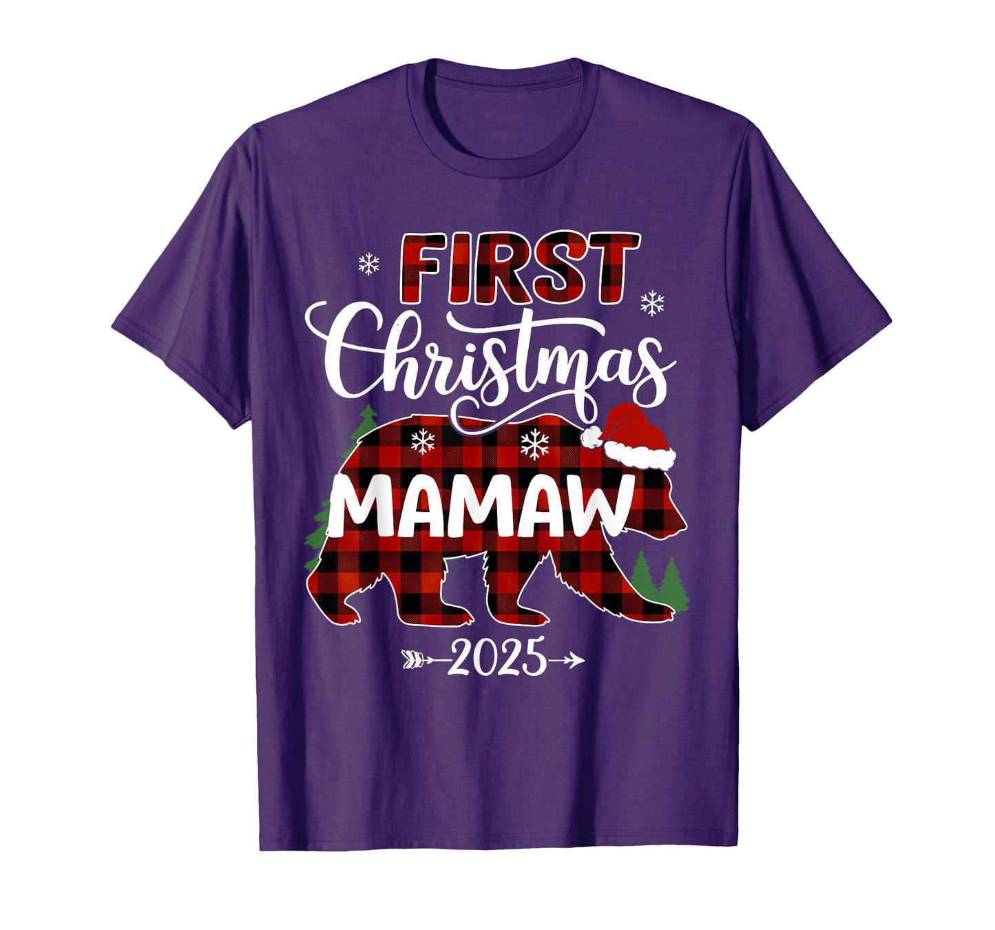 Pregnancy First Christmas Mamaw Red Plaid Bear Santa 2025 T-Shirt