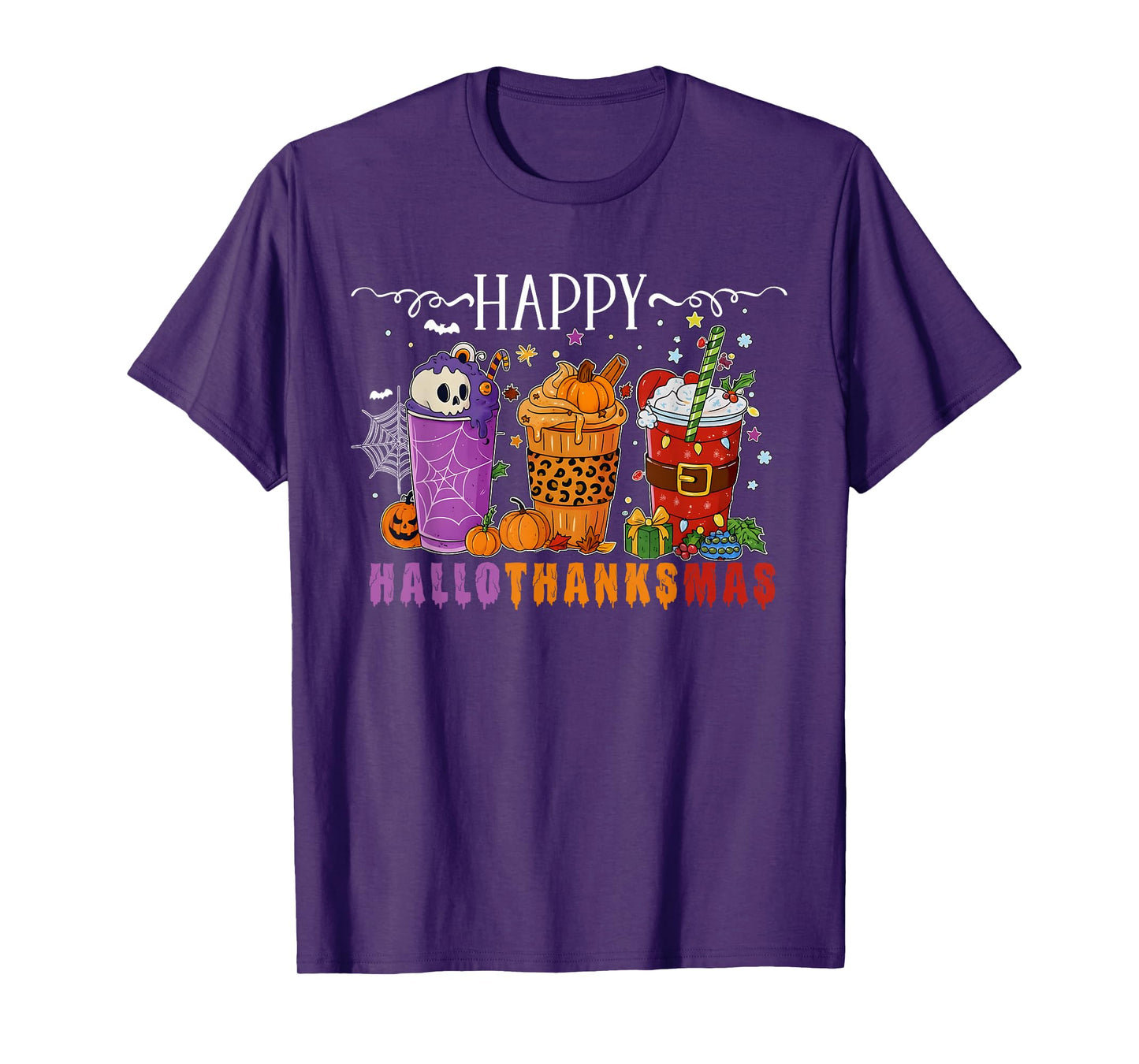 Happy Hallothanksmas Funny Halloween Thanksgiving Christmas T-Shirt