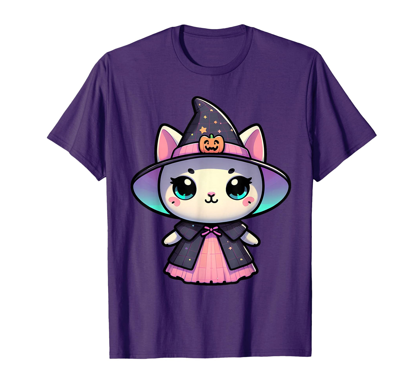 Kawaii Halloween Cat Witch Pumpkin Hat Cute Pastel Magic Art T-Shirt