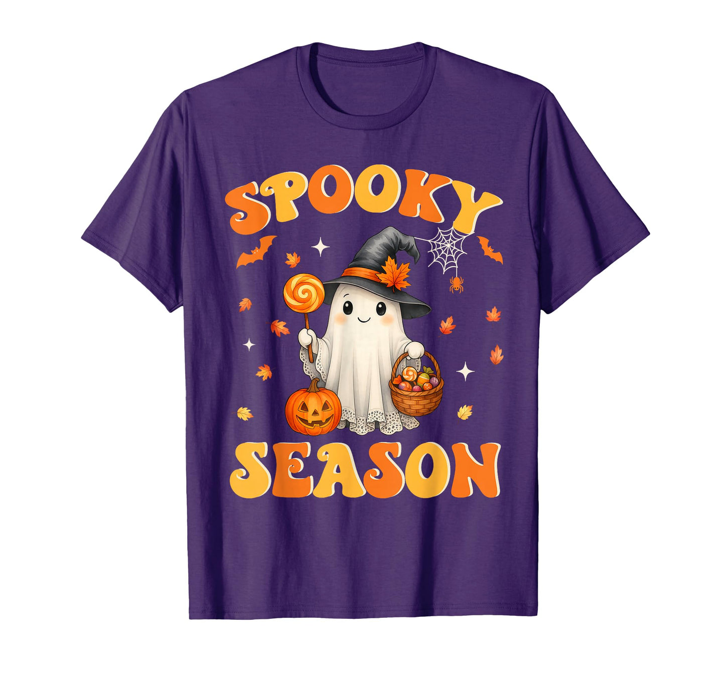 Spooky Season Retro Happy Halloween Ghost Women Girl T-Shirt