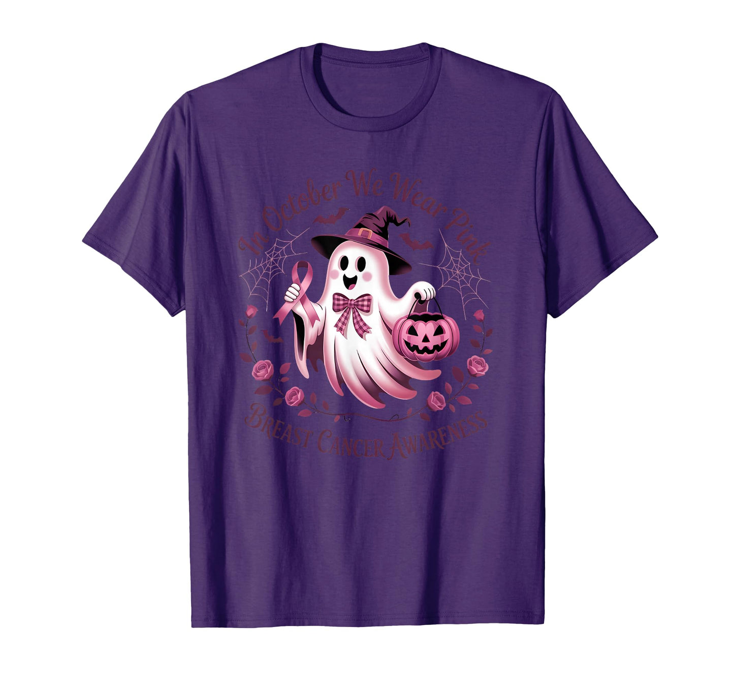 in October We Wear Pink Ghost Breast Cancer Awareness T-Shirt