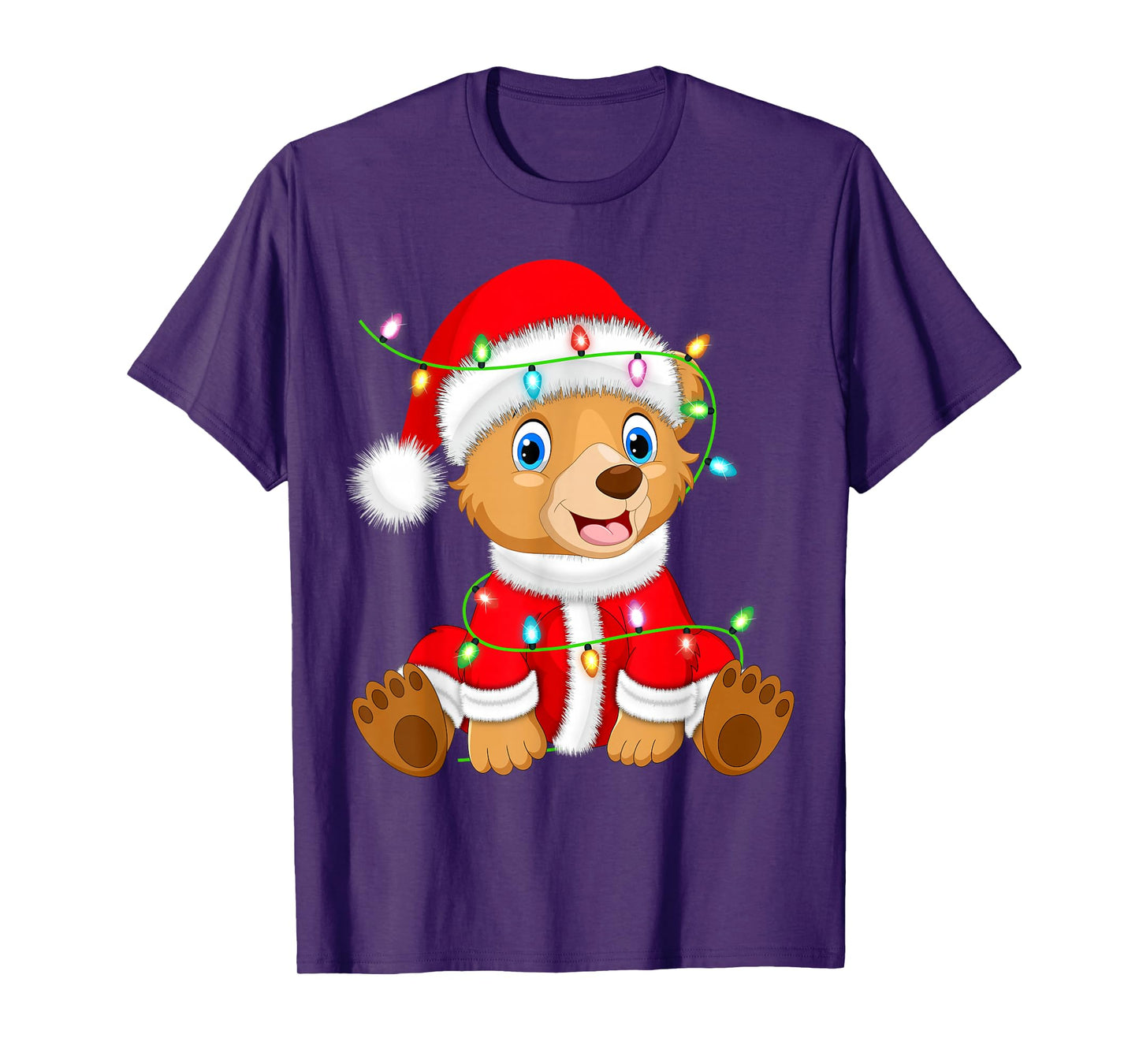 Bear Christmas Lights Santa Costume Cute Animal Xmas T-Shirt