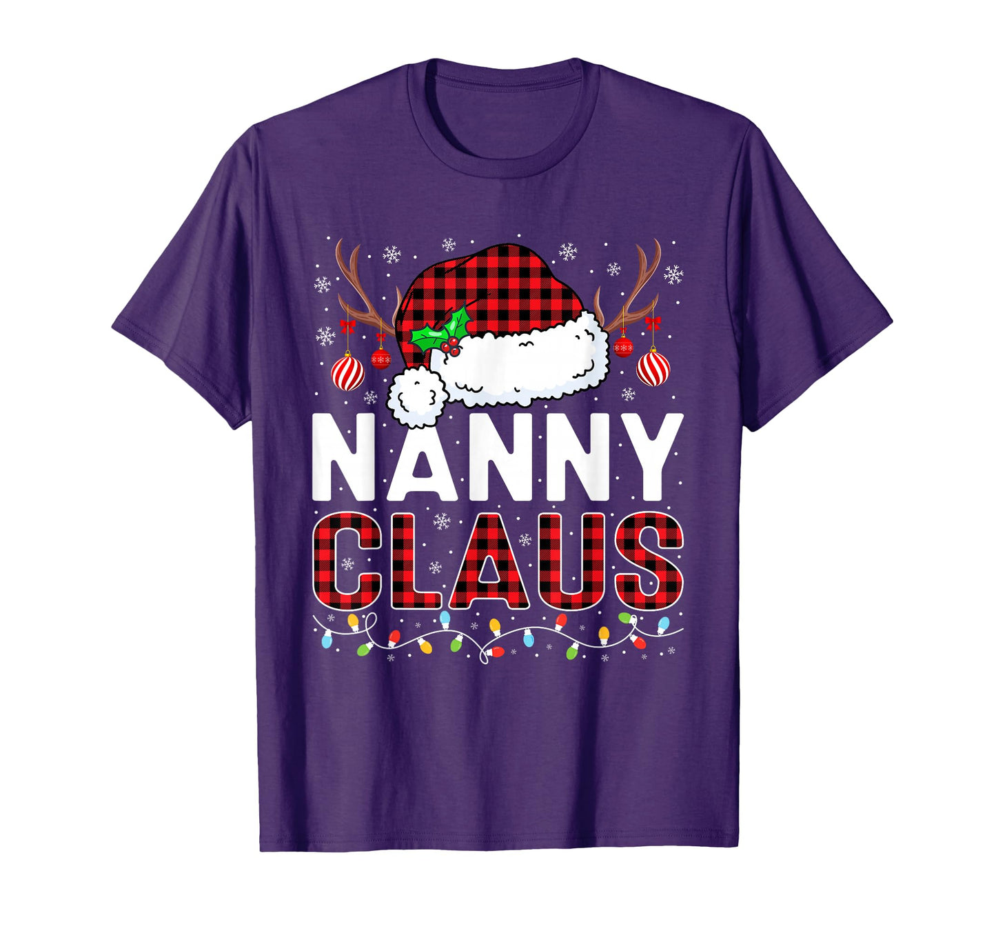 Christmas Lights Nanny Claus Family Matching Xmas Pajama T-Shirt