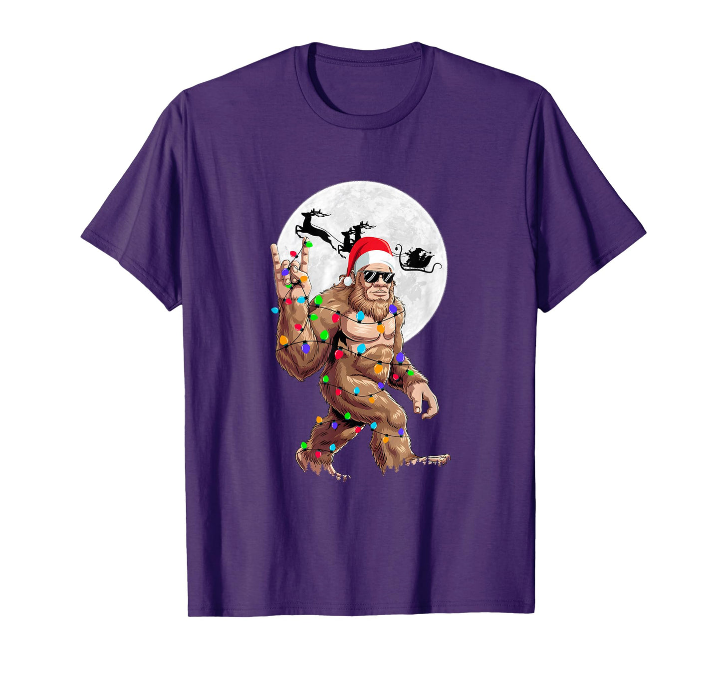Funny Bigfoot Christmas Lights Holiday Santa Design T-Shirt