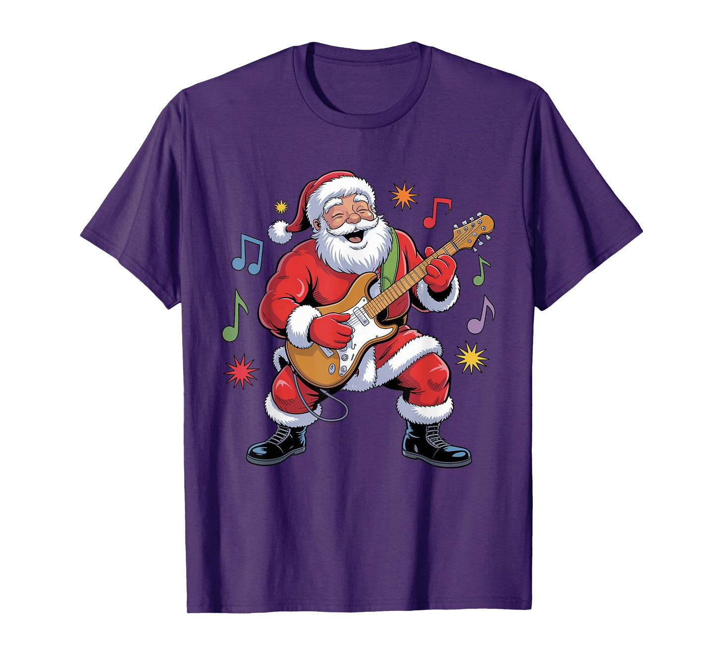 Santa Playing Electric Guitar Funny Holiday Chrismas Pajama T-Shirt