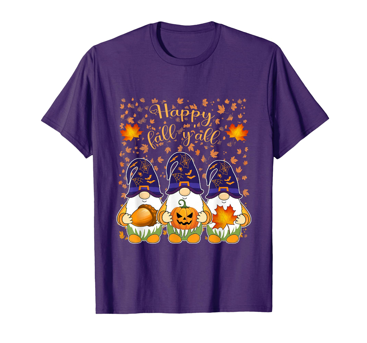 Autumn Fall Leaves Halloween Witch Gnomes Happy Fall Y'all T-Shirt