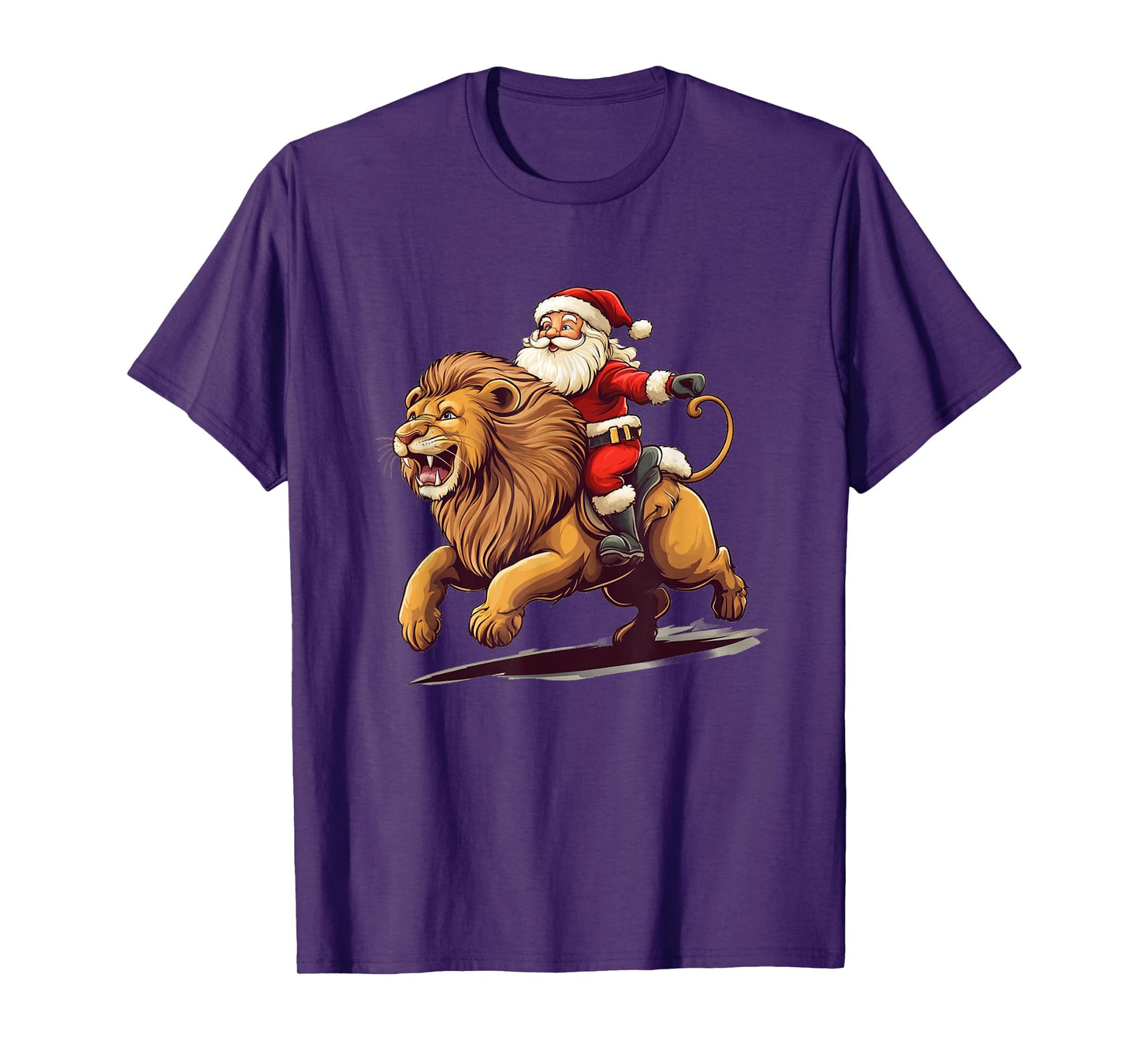 Festive Lion Ride with Santa Claus Leading The Way T-Shirt