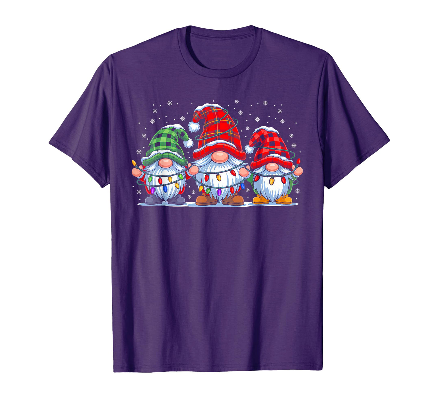 Cute Gnomes Christmas Lights Santa Hat Xmas Family Men Women T-Shirt