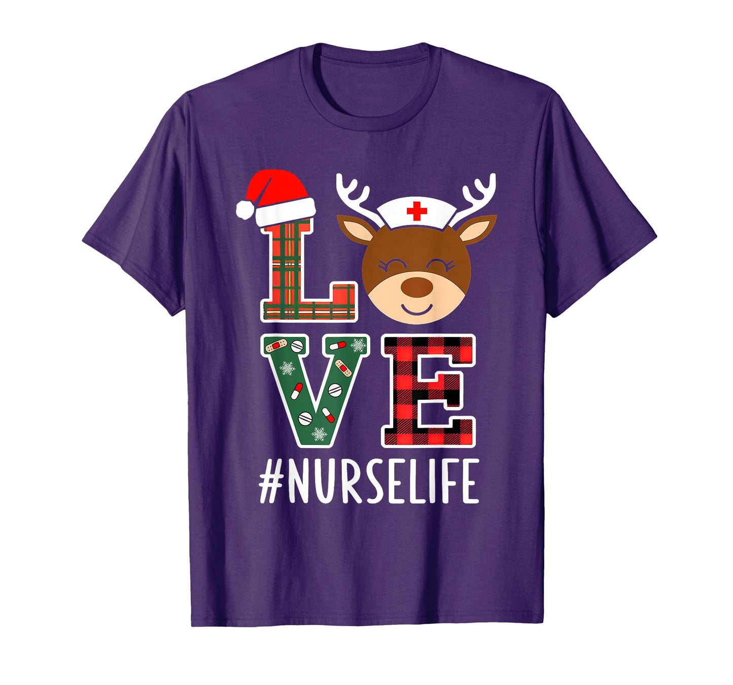 Love Nurse Life Nursing Christmas Reindeer Xmas Pajamas T-Shirt