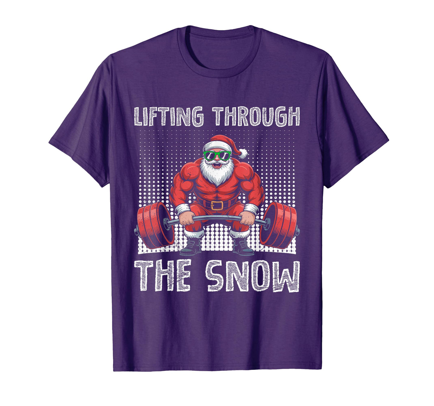 Santa Claus Lifting Through The Snow Funny Weightlifter T-Shirt