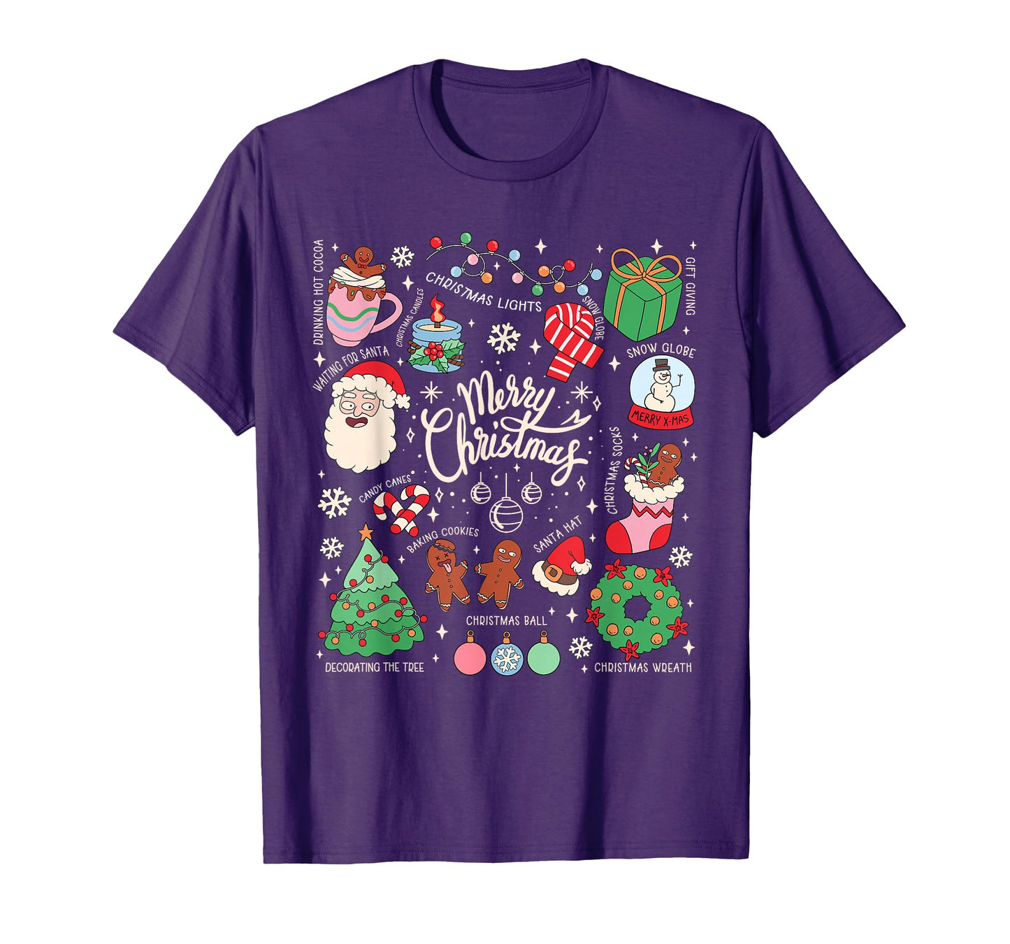 Merry Christmas Lights Santa Hat Xmas Family Matching Pajama T-Shirt