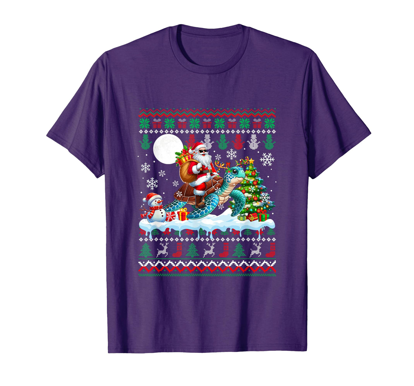 Santa Riding Reindeer Turtle Sweater Xmas Tree Snowman T-Shirt