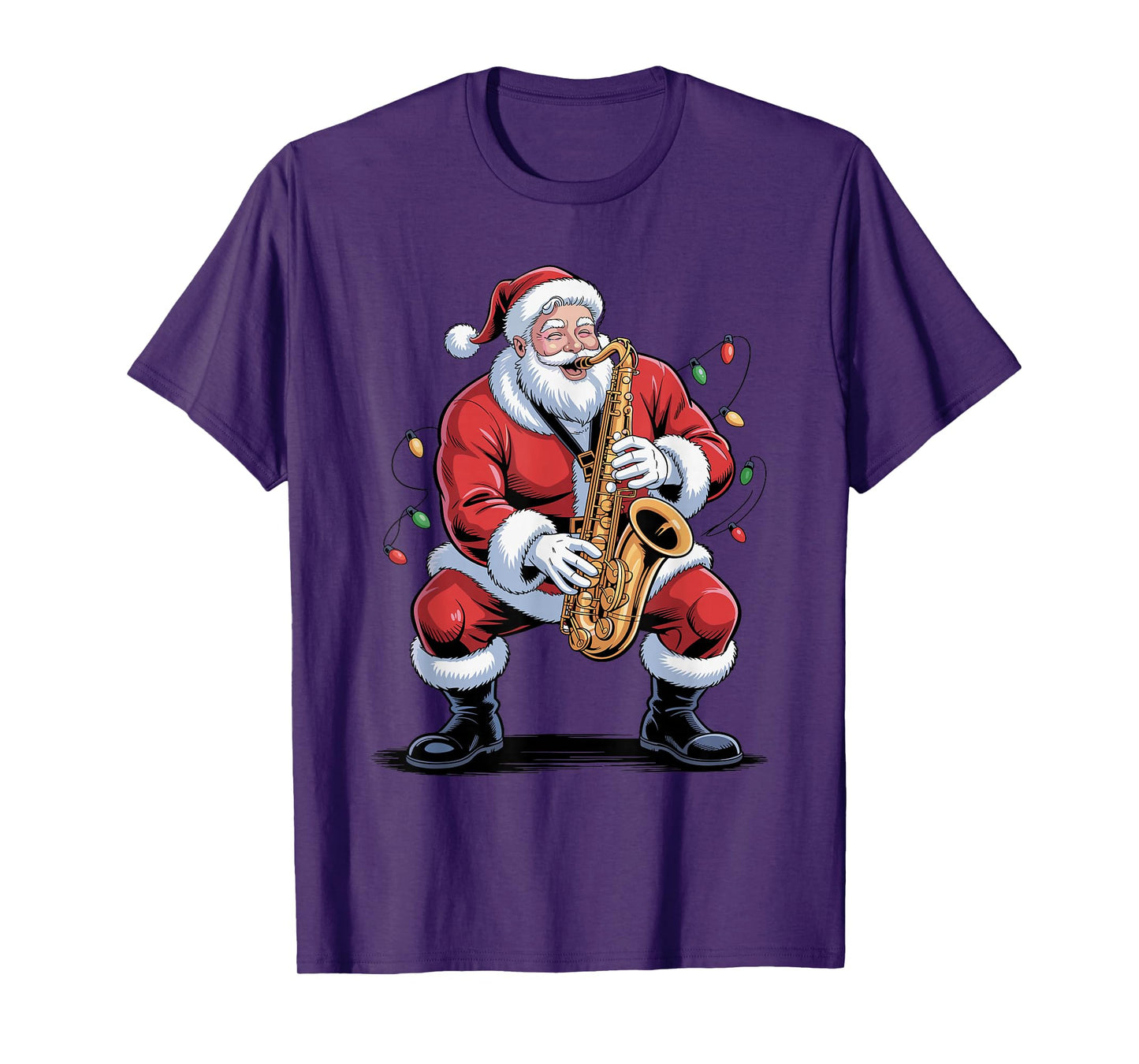 Santa Playing Saxophone Funny Holiday Chrismas Xmas Pajama T-Shirt