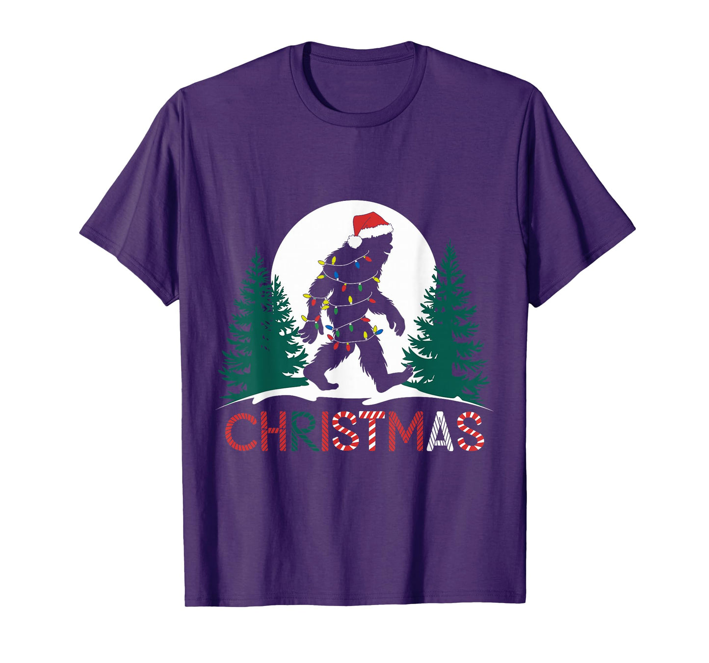 Santa Bigfoot Christmas Lights Funny Sasquatch Believe Xmas T-Shirt