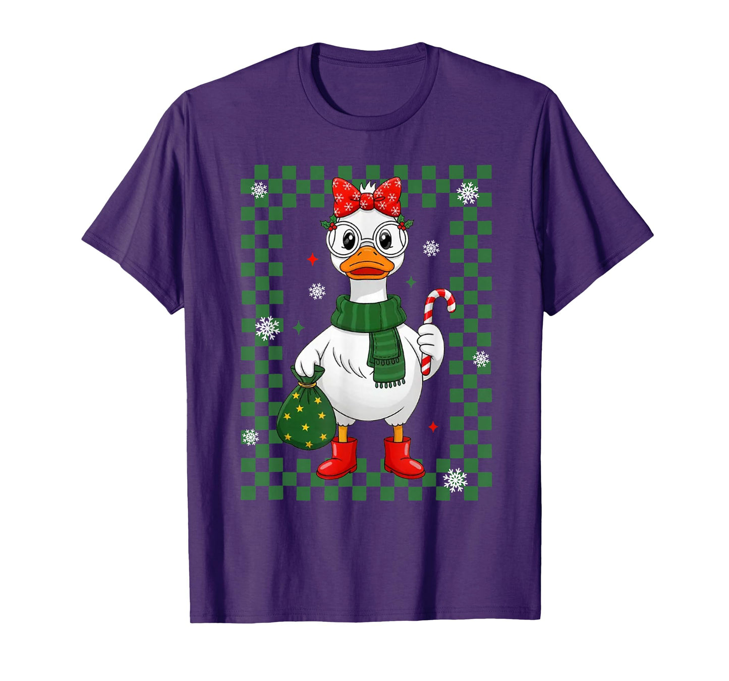 Cute Goose with Candy Cance and Santa Sack Girly Christmas T-Shirt