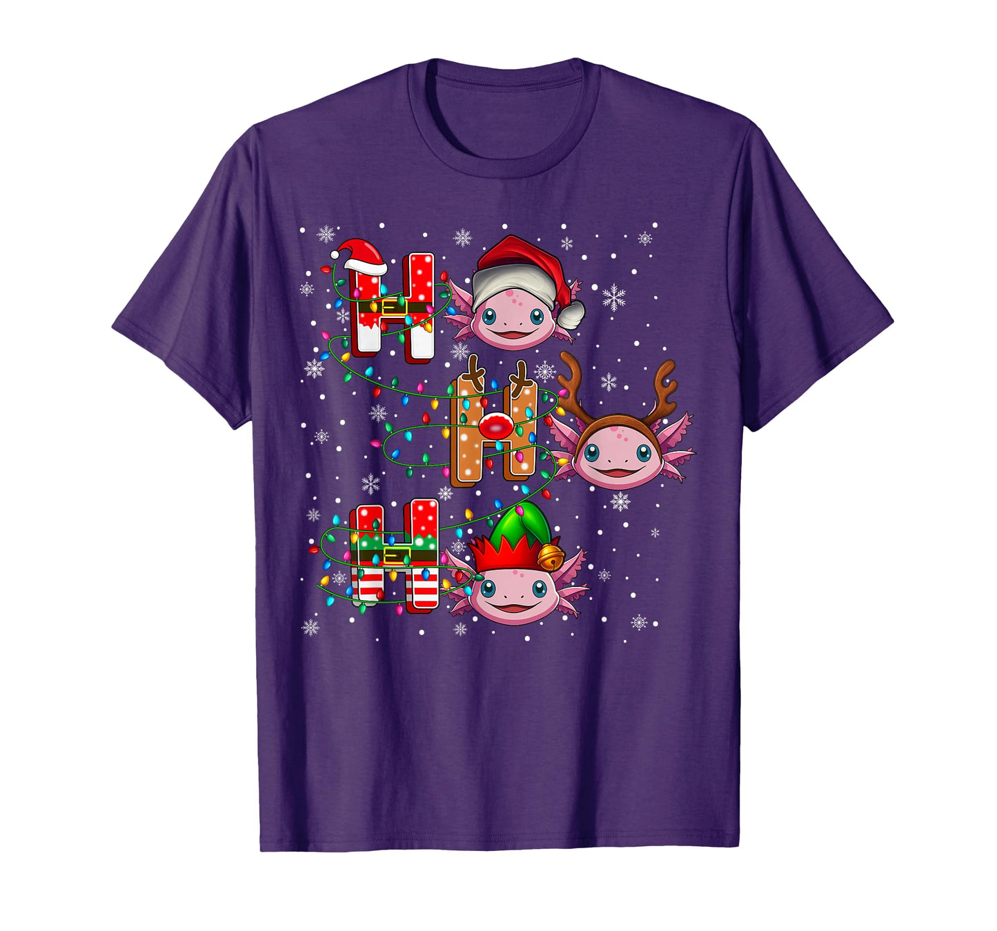Ho Ho Ho Santa Reindeer Hat Elf Axolotl Animal Christmas T-Shirt