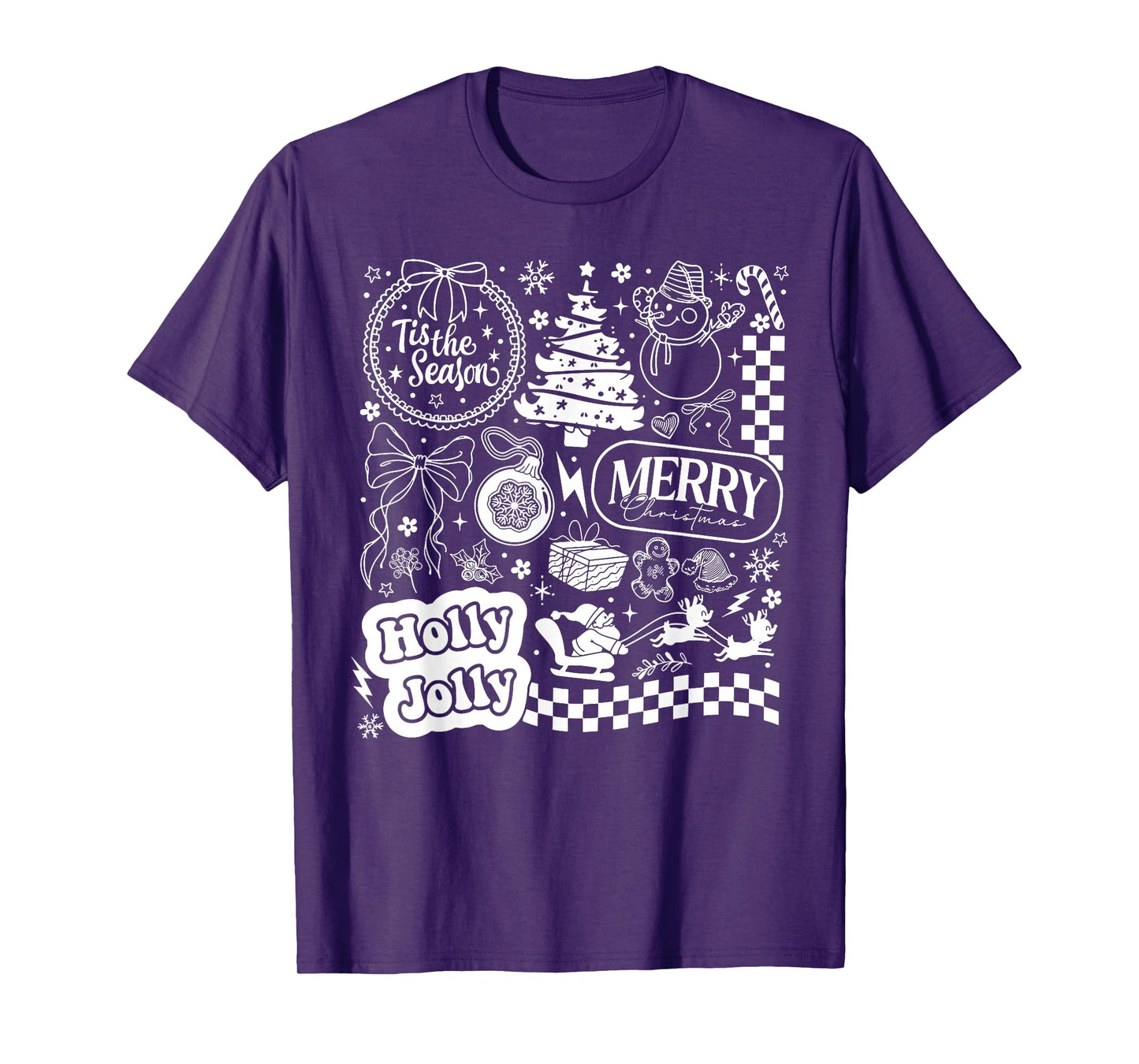 Merry Christmas Santa Snowman Reindeer Tis The Season T-Shirt