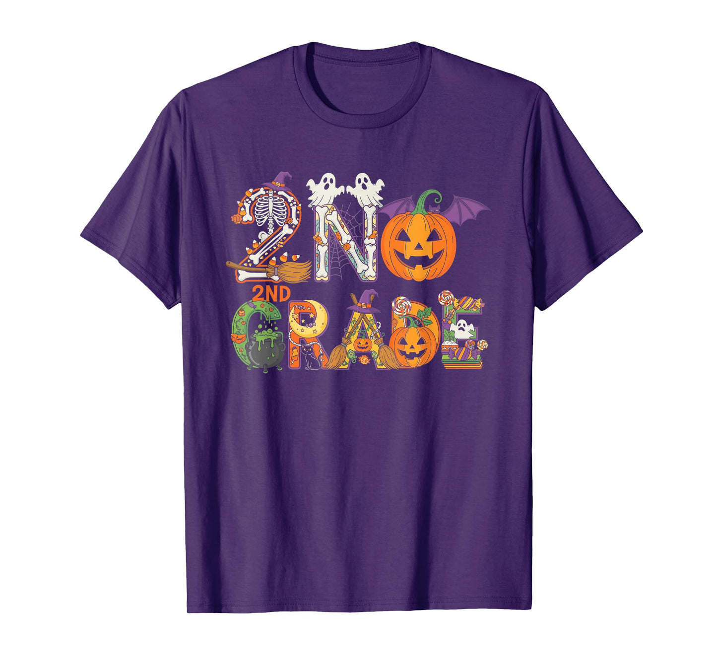 2nd Grade Pumpkin Ghost Skeleton Halloween Kids Mens Womens T-Shirt