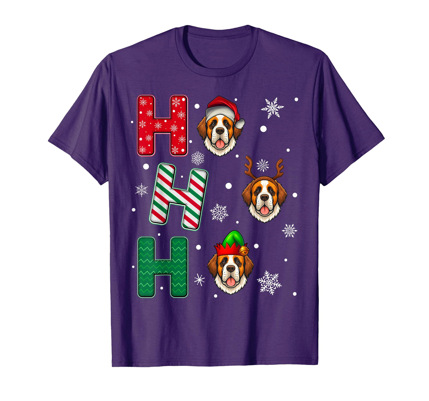 Ho Ho Ho Saint Bernard Dog Matching Christmas Santa Elf Xmas T-Shirt