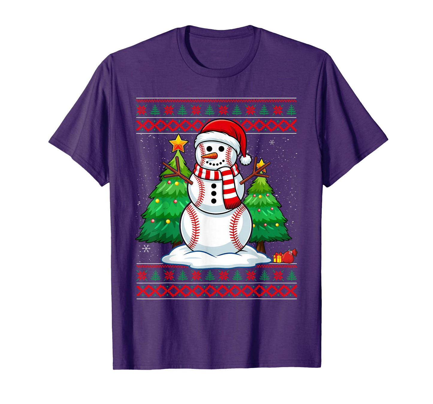 Christmas Baseball Snowman Reindeer in A Santa Hat Pajama T-Shirt