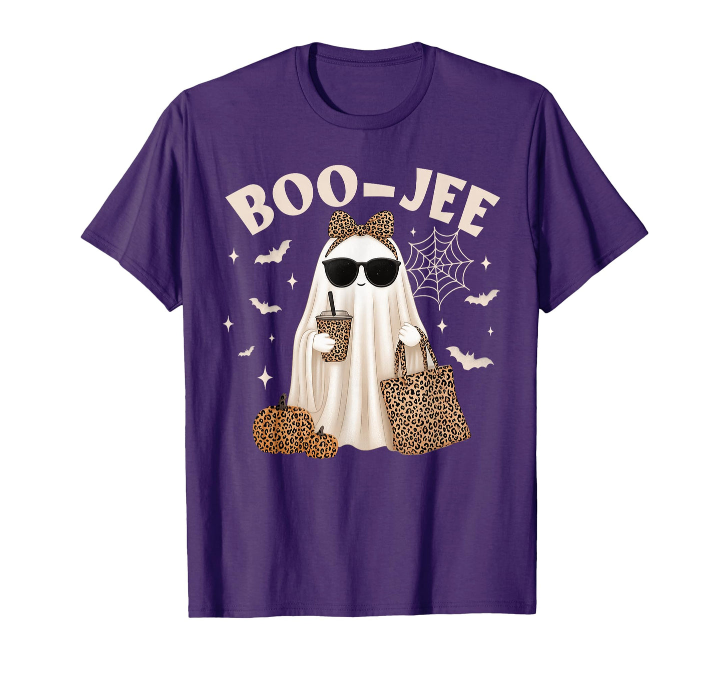 Coquette Leopard Ghost Coffee Boo-JEE Halloween Boujee Ghost T-Shirt