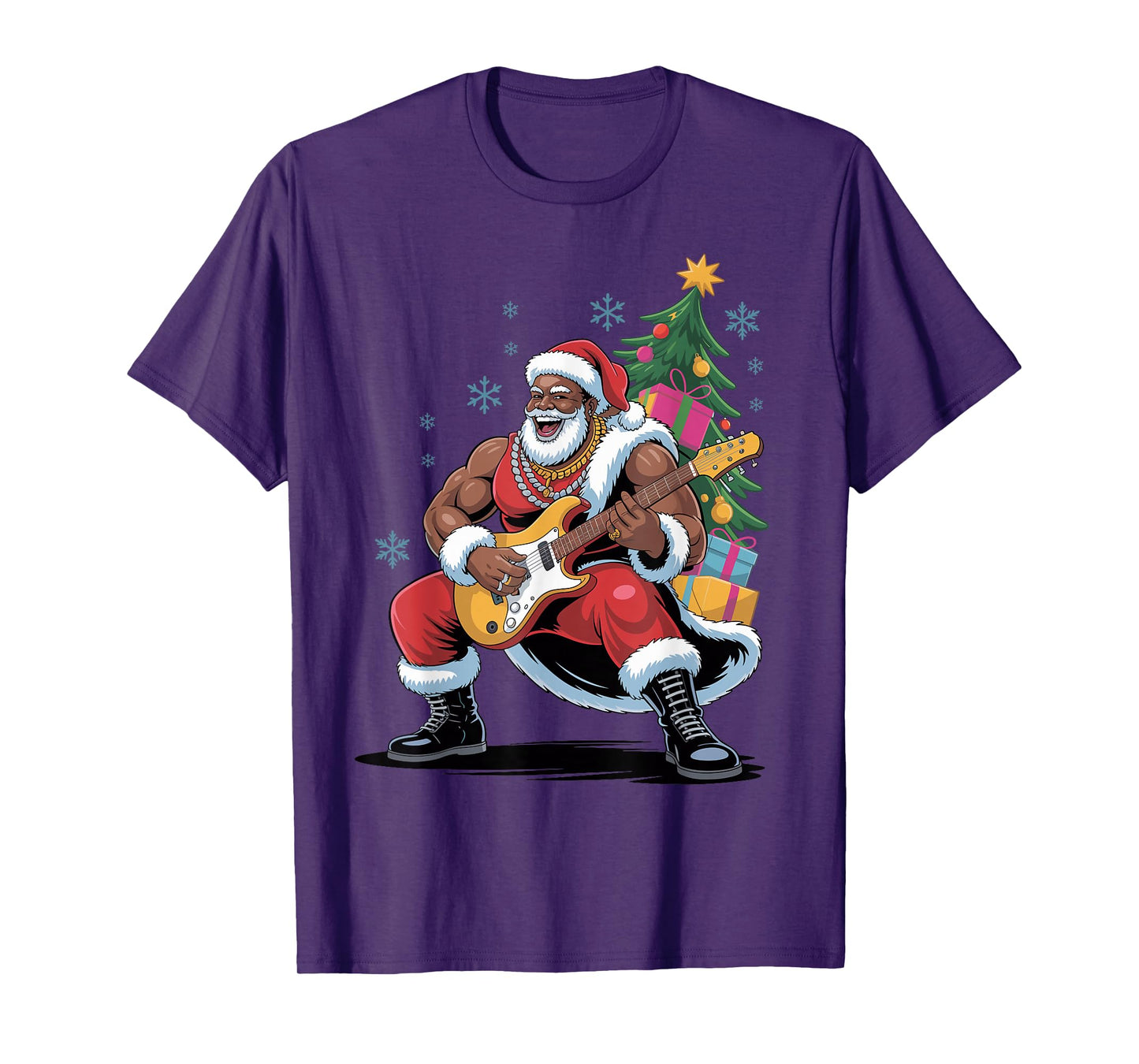 Afro Santa Playing Guitar African American Christmas Holiday T-Shirt