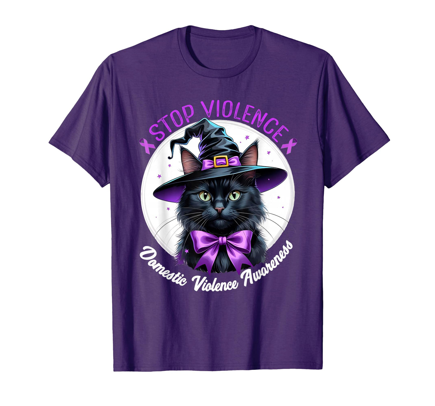 Witch Cat Domestic Violence Awareness Purple Ribbon T-Shirt