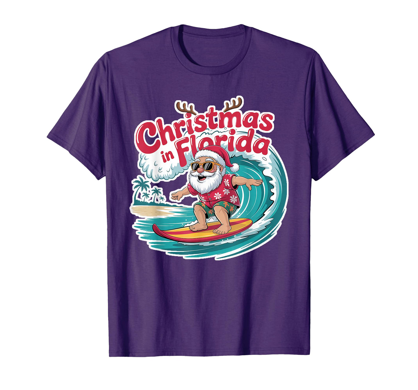 Christmas in Florida Surfing Santa Claus Tropical Holiday T-Shirt