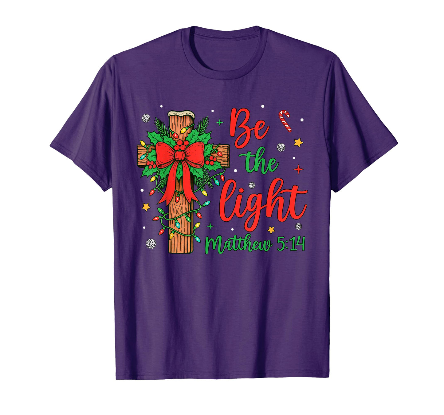 Be The Light Christian Christmas Cross Bow Floral Women T-Shirt