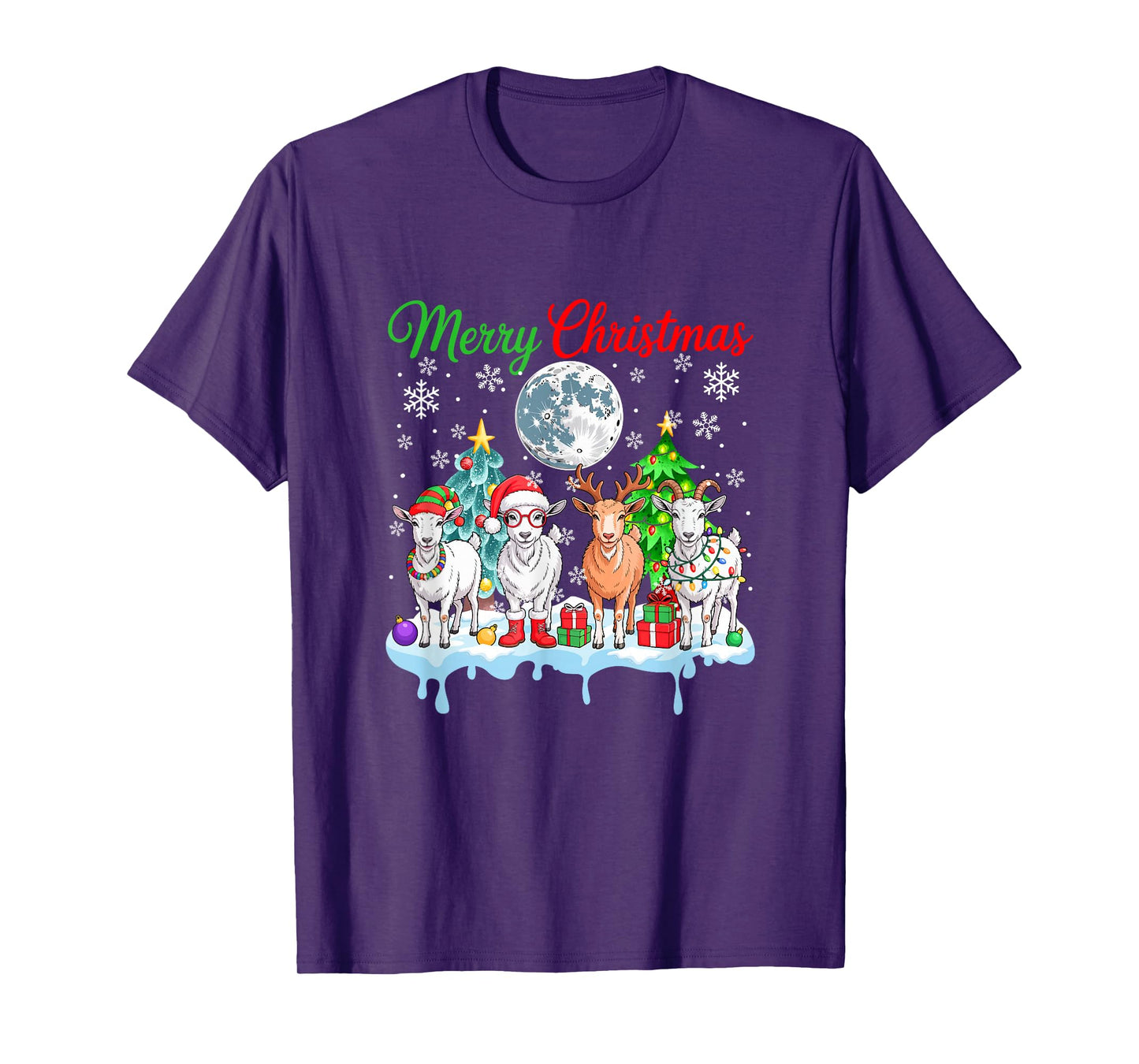 Merry Christmas Snow Group Santa Elf Reindeer Goats Farmer T-Shirt