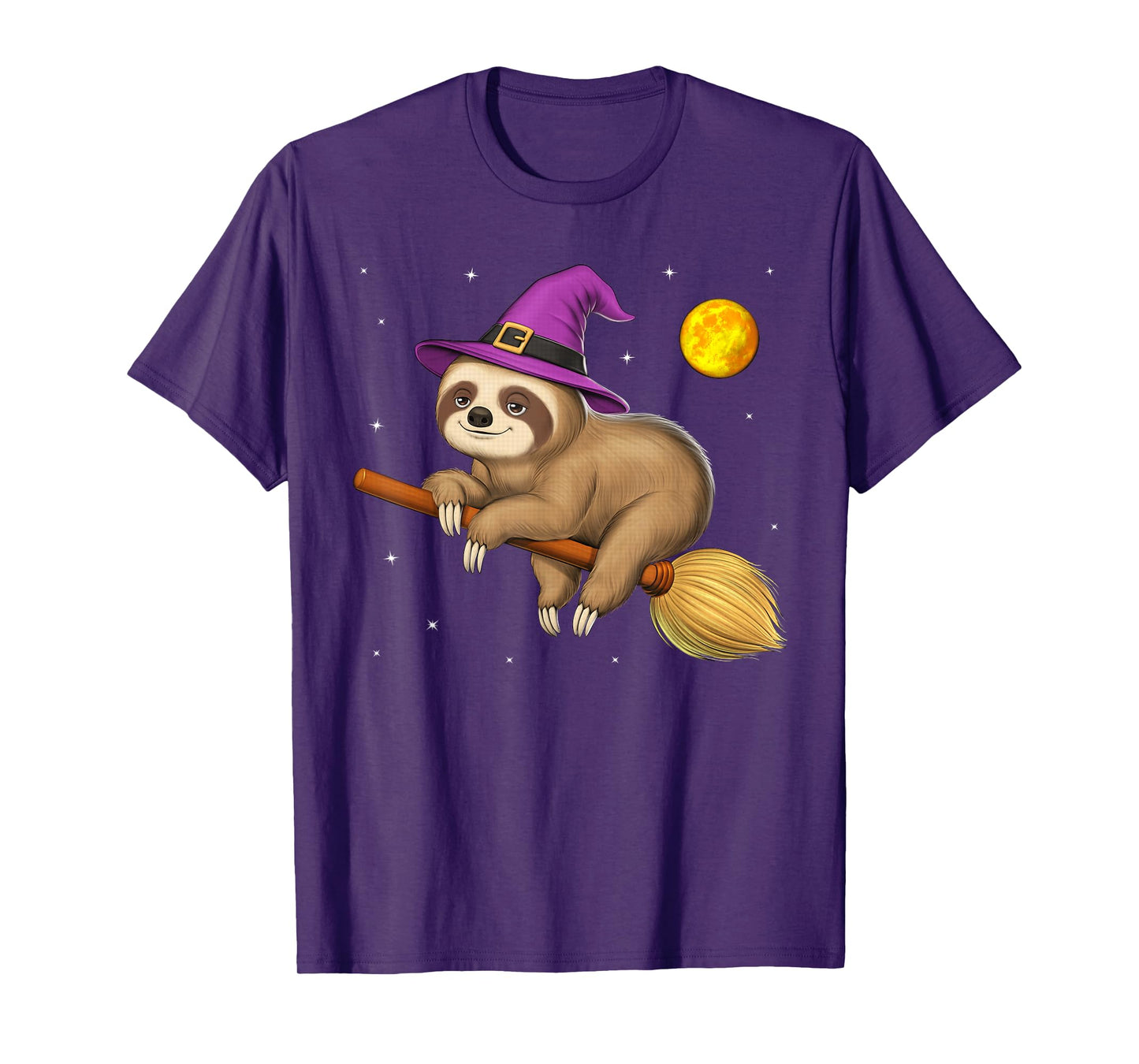Sloth Witch Riding Broom Halloween Wiccan Spooky Cute Sloth T-Shirt