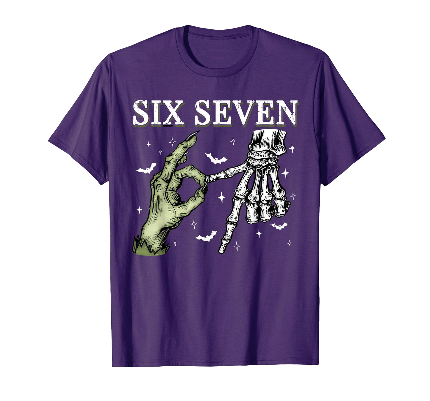 Six Seven 6 7 Meme Funny Witch Skeleton Hands T-Shirt