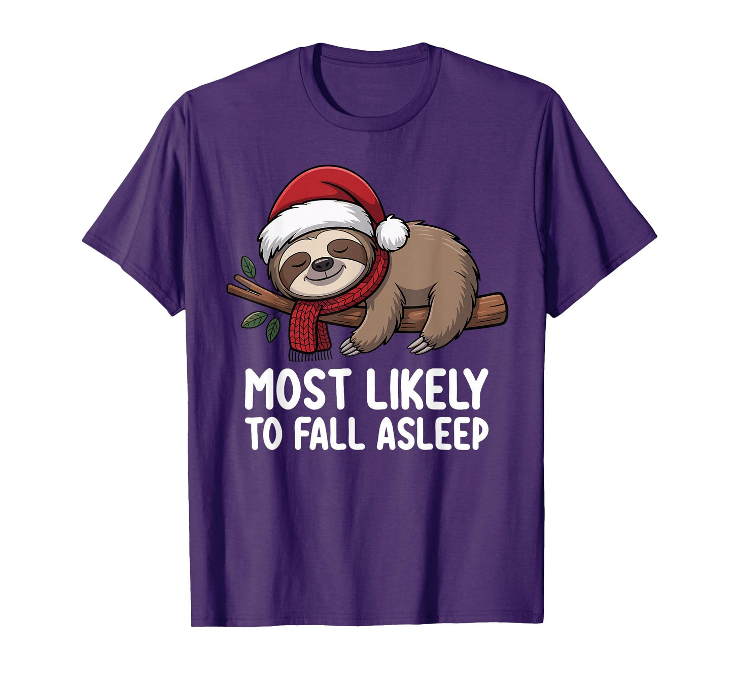Most Likely to Fall Asleep Sloth Christmas Funny T-Shirt