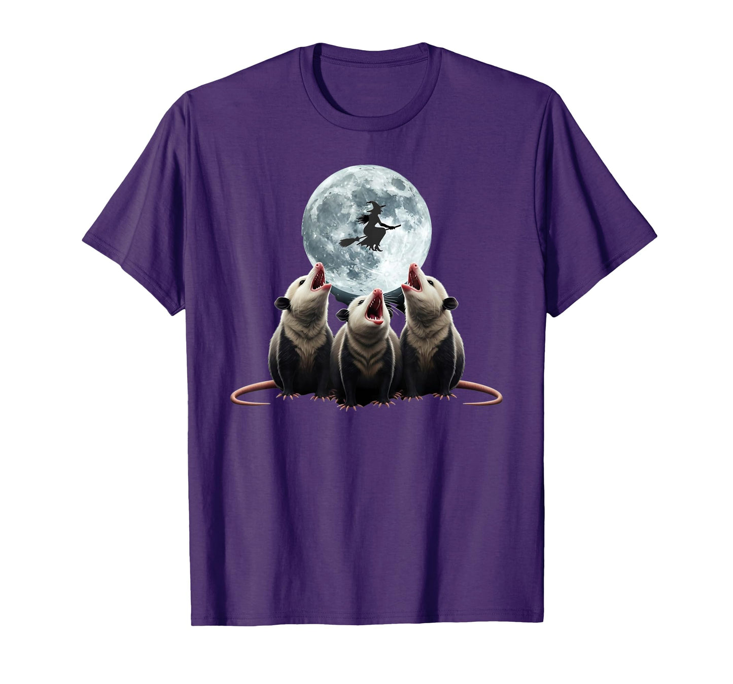 Three Opossum Moon with 3 Possums and Witch Halloween T-Shirt