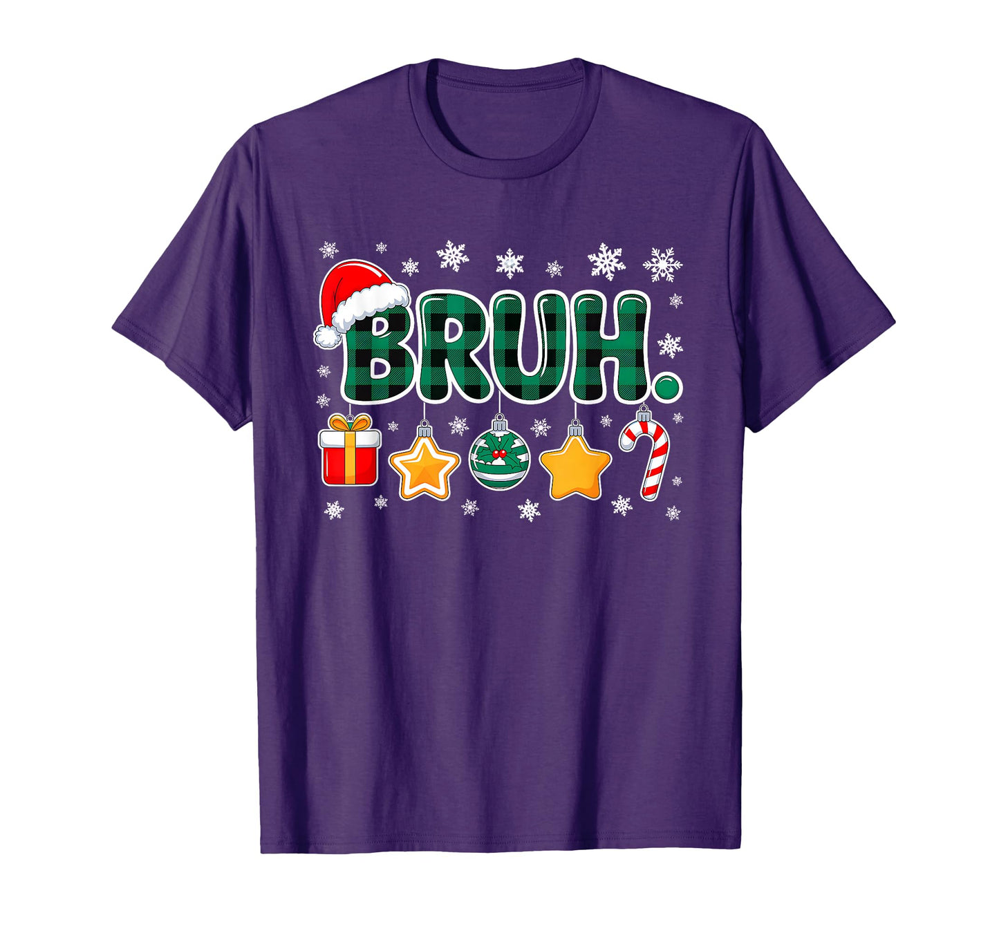 Bruh Funny Christmas Green Plaid Teens Boys Kid Xmas Pajamas T-Shirt