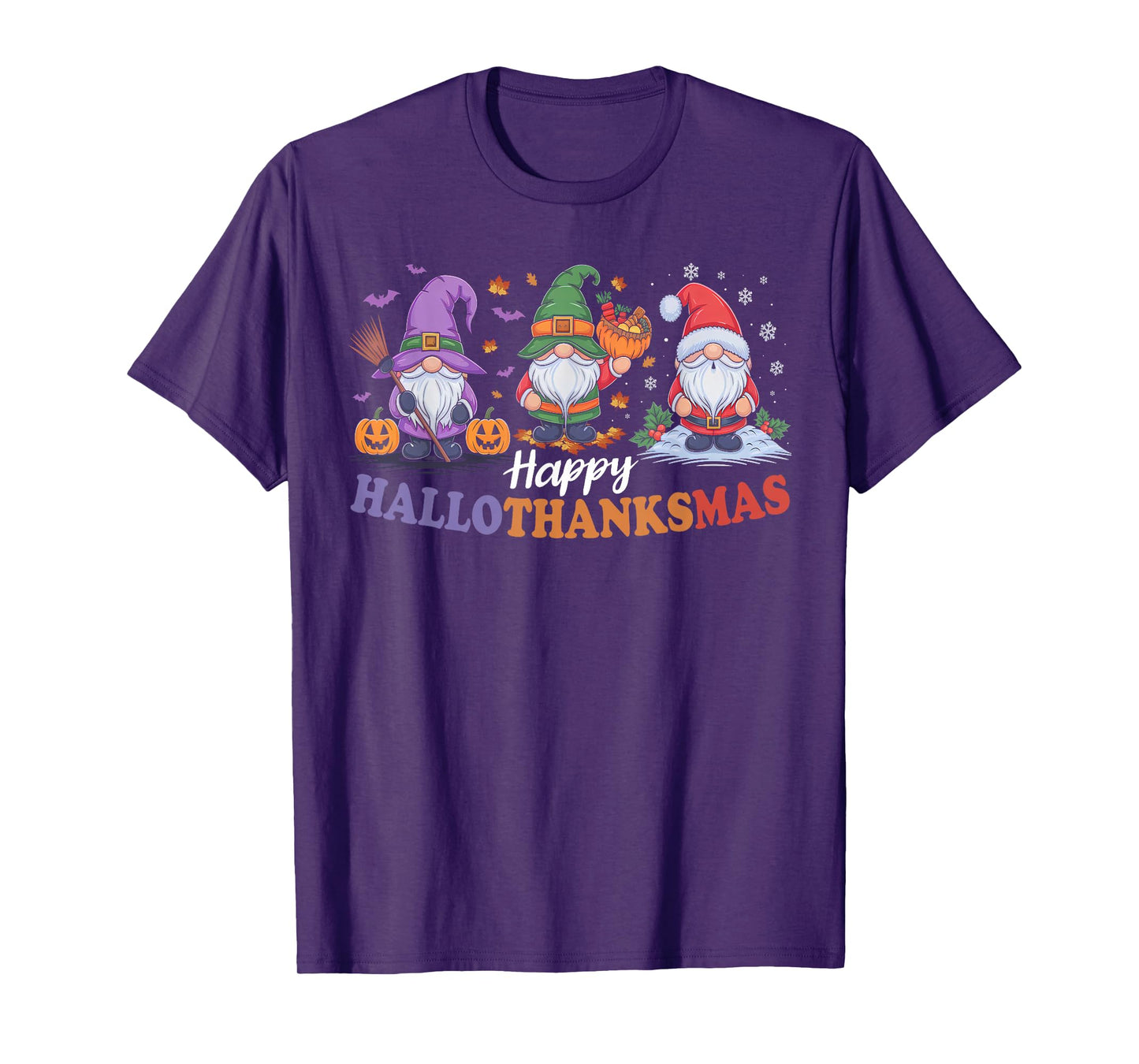 Halloween Thanksgiving Christmas Happy HalloThanksMas Gnomes T-Shirt
