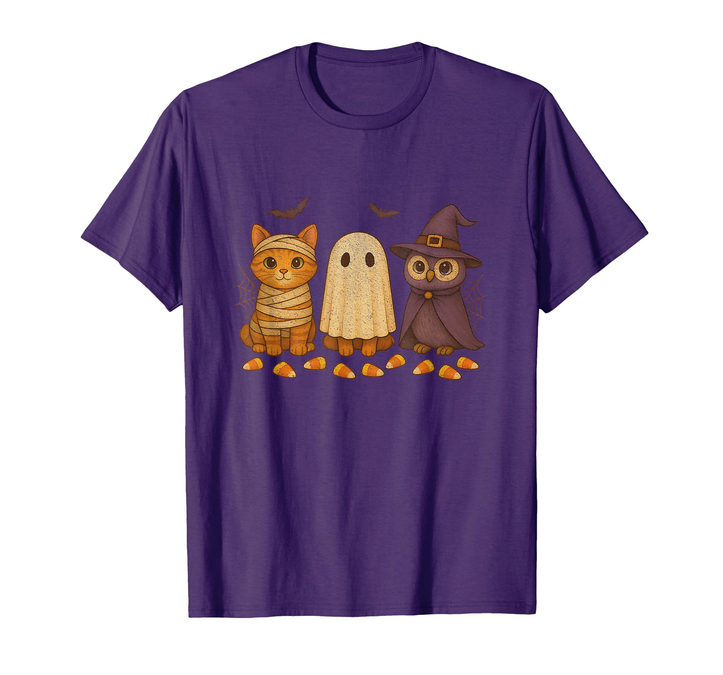 Cute Retro Halloween Mummy Cat, Dog Ghost & Spooky Witch Owl T-Shirt