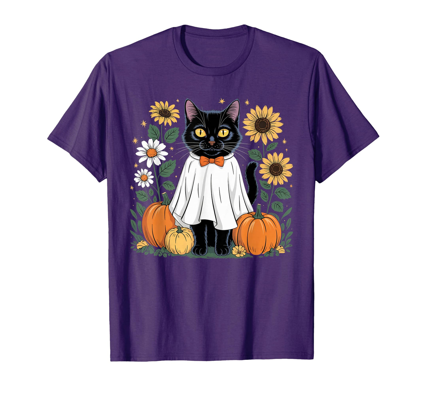 Womens Halloween Ghost Black Cat Ghost Halloween Girls T-Shirt