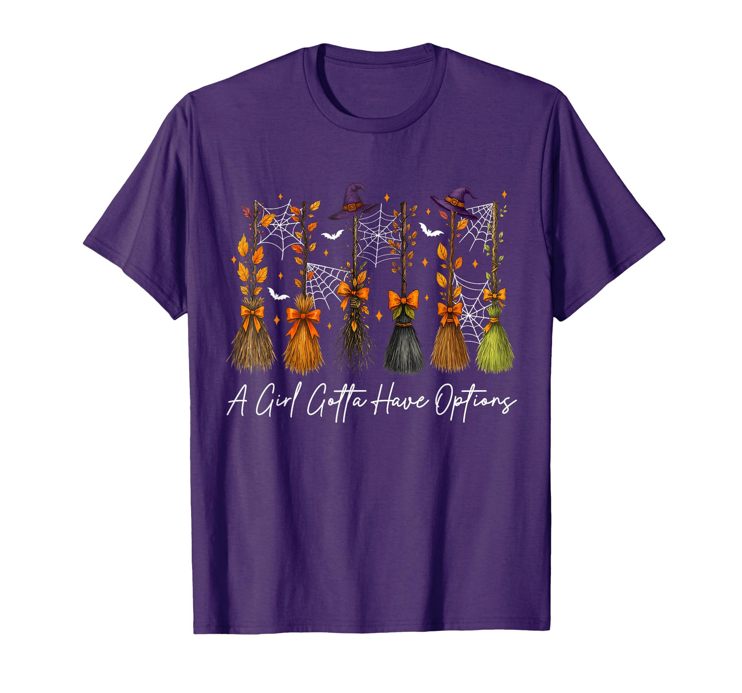 A Girl's Gotta Have Options Fall Bow Floral Broom Halloween T-Shirt
