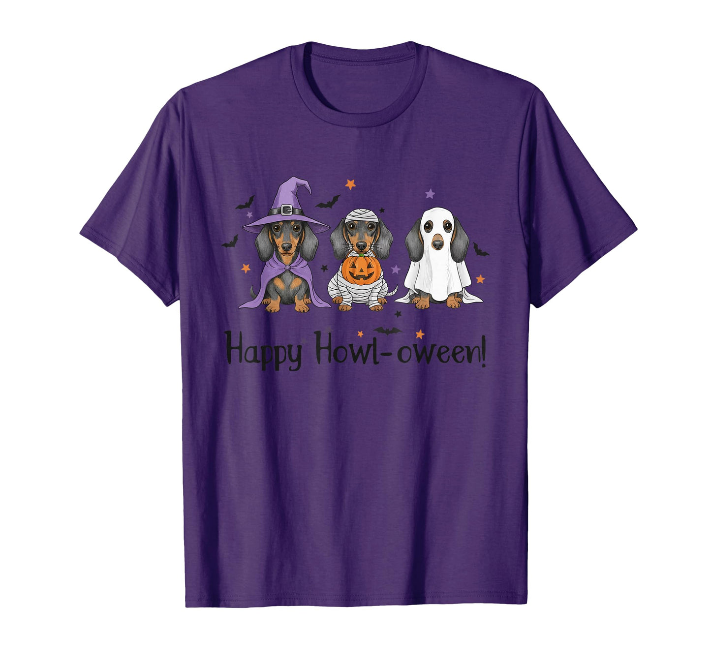 Dachshund Halloween Witch Mummy Ghost Trio T-Shirt
