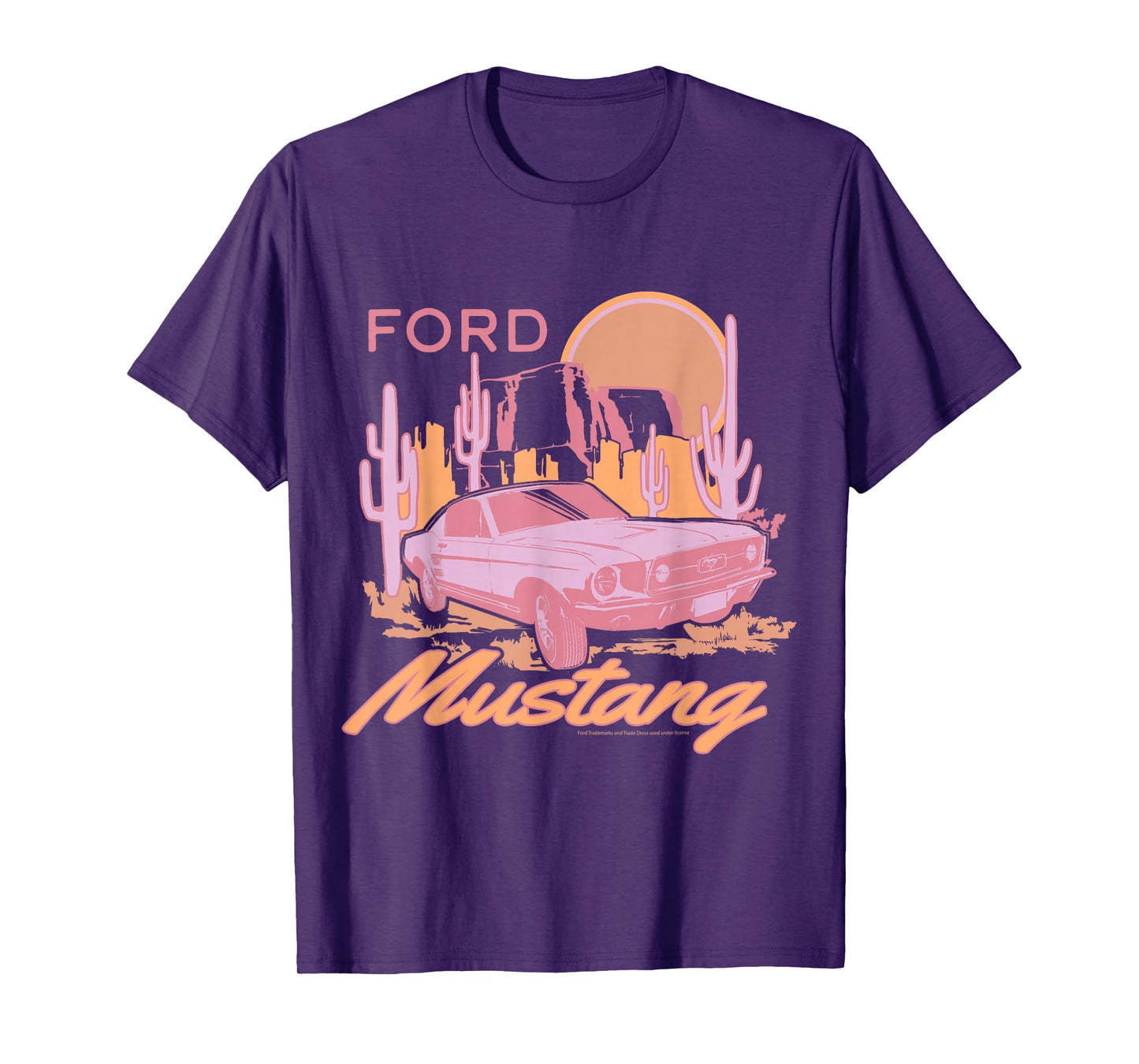 Ford - Pink Mustang Car Driving Through Desert T-Shirt